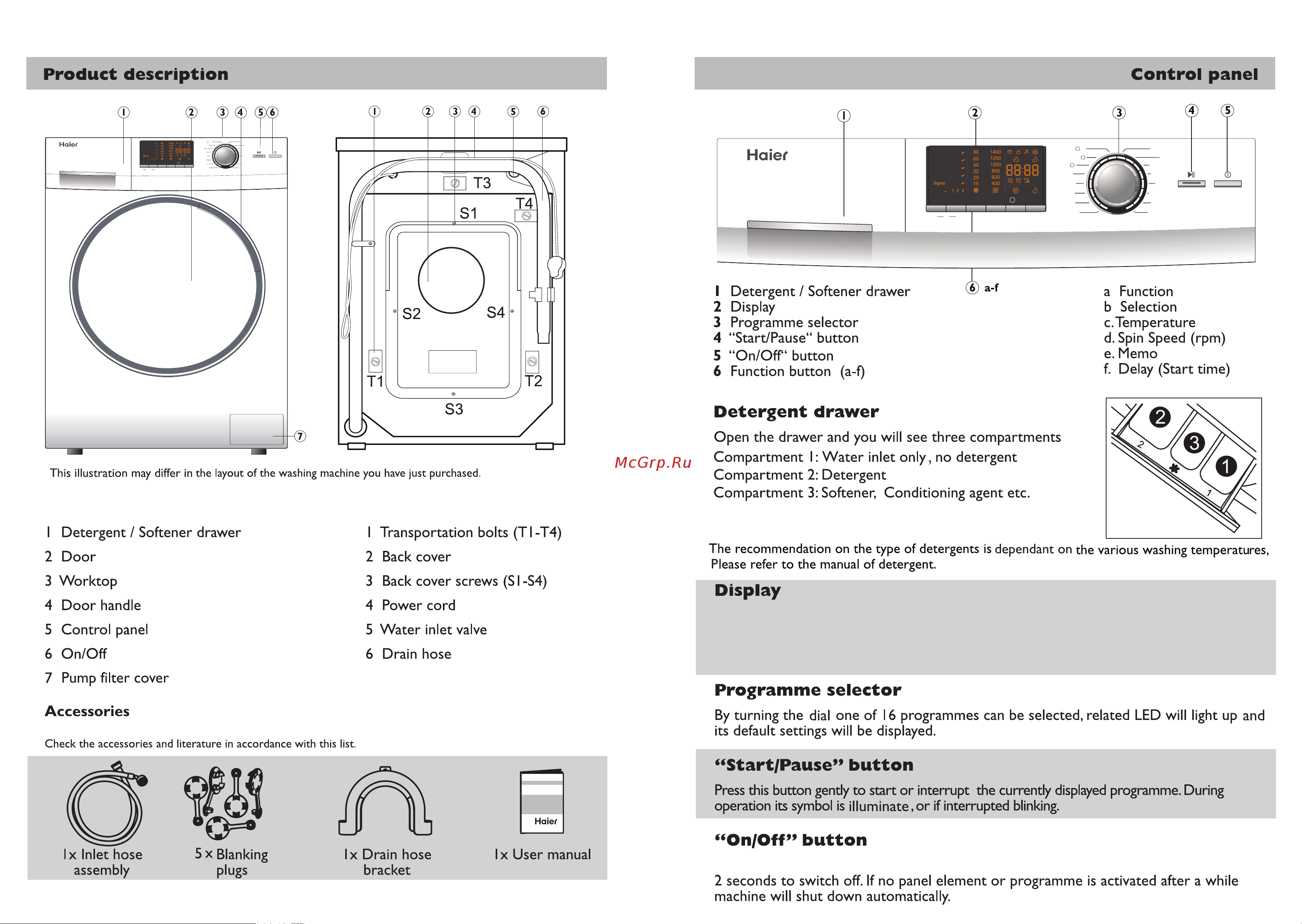 Haier HWF75DW1 [5/15] If the appliance is switched on the display will illuminate and the current status icons are visible refer the following pages for details if no buttons or the program selector is not touched the display will go dark after a short while to save energy if the program selector is turned the display will illuminate