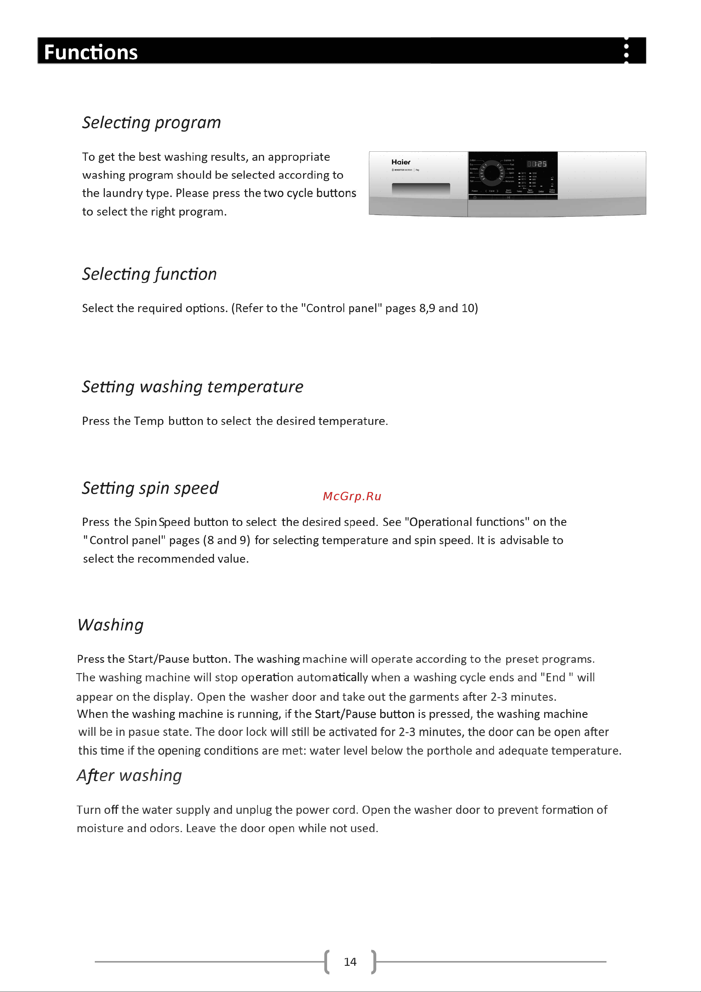 Haier HWF70BW1 [15/24] Functions
