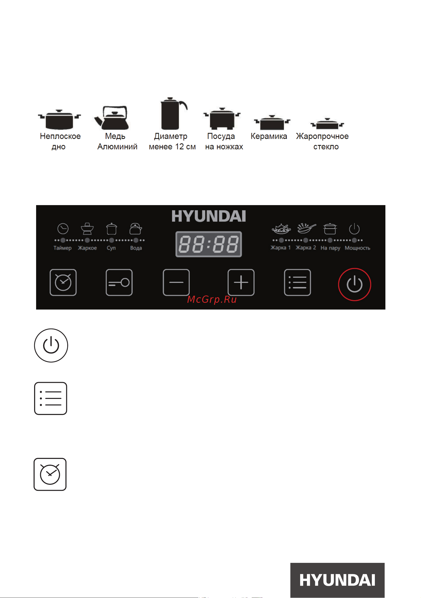 Hyundai HYC-0106 [6/16] Панель управления плиткой и эксплуатация