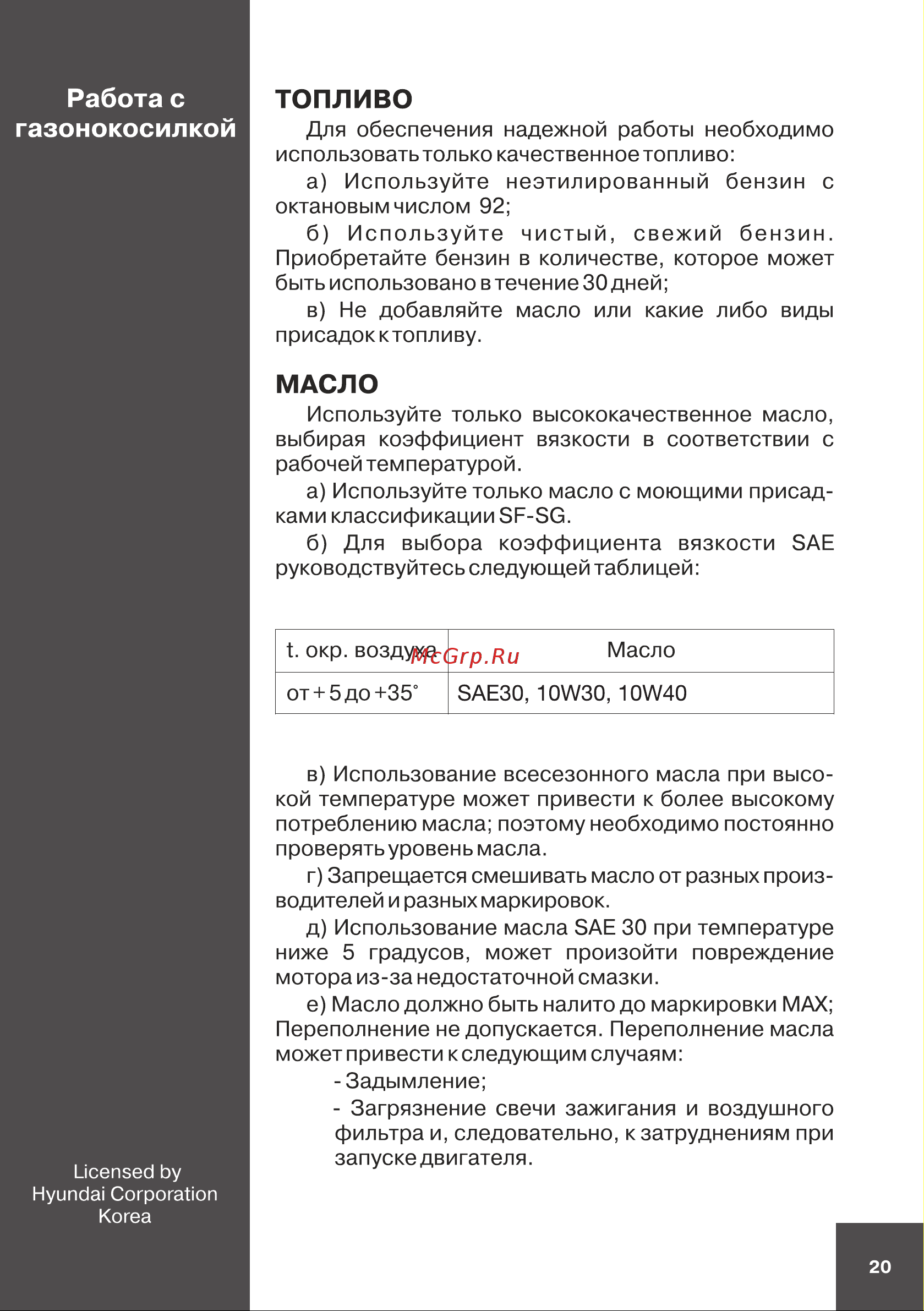 Hyundai L 5520S [20/48] Масло