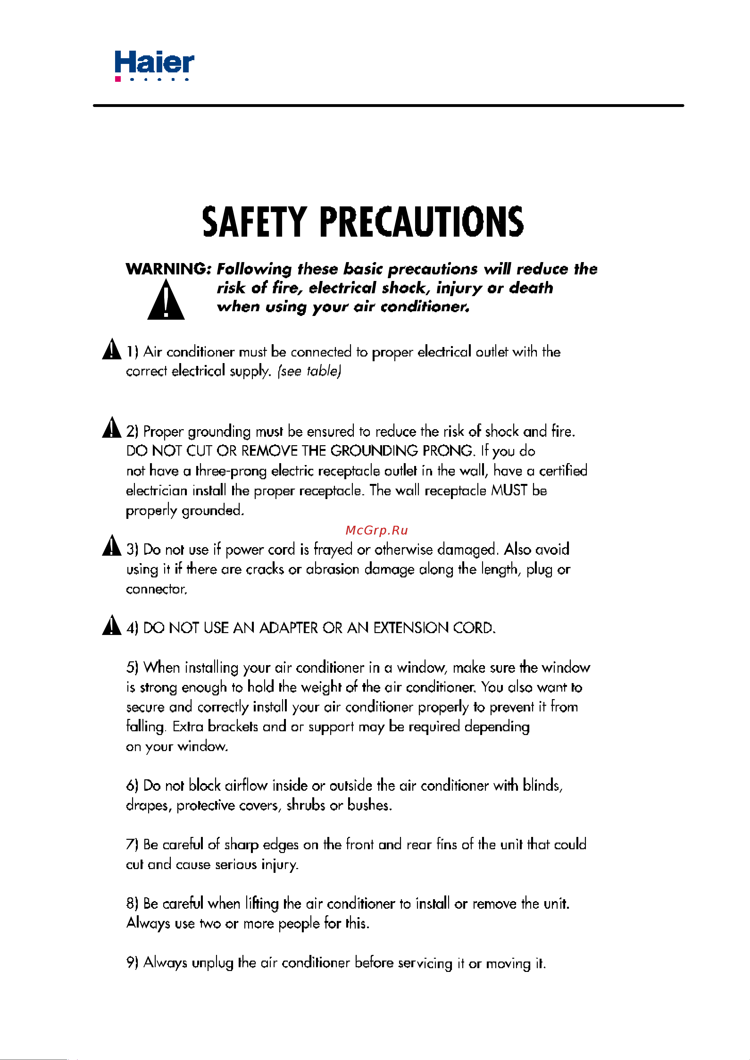 Haier ESA3125 [6/24] Safety and precaution