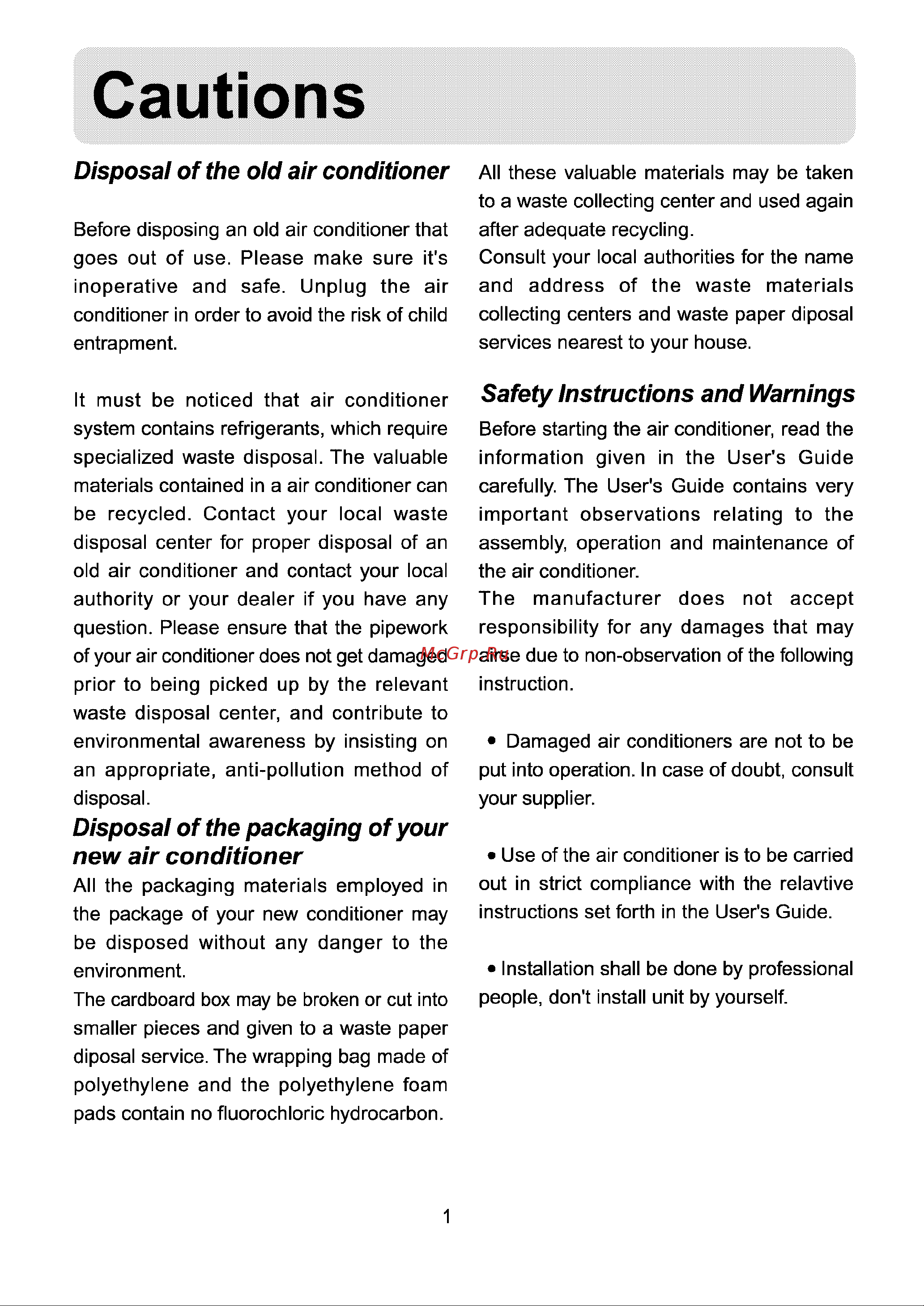 Haier HSU-09CQ03 [3/20] Cautions