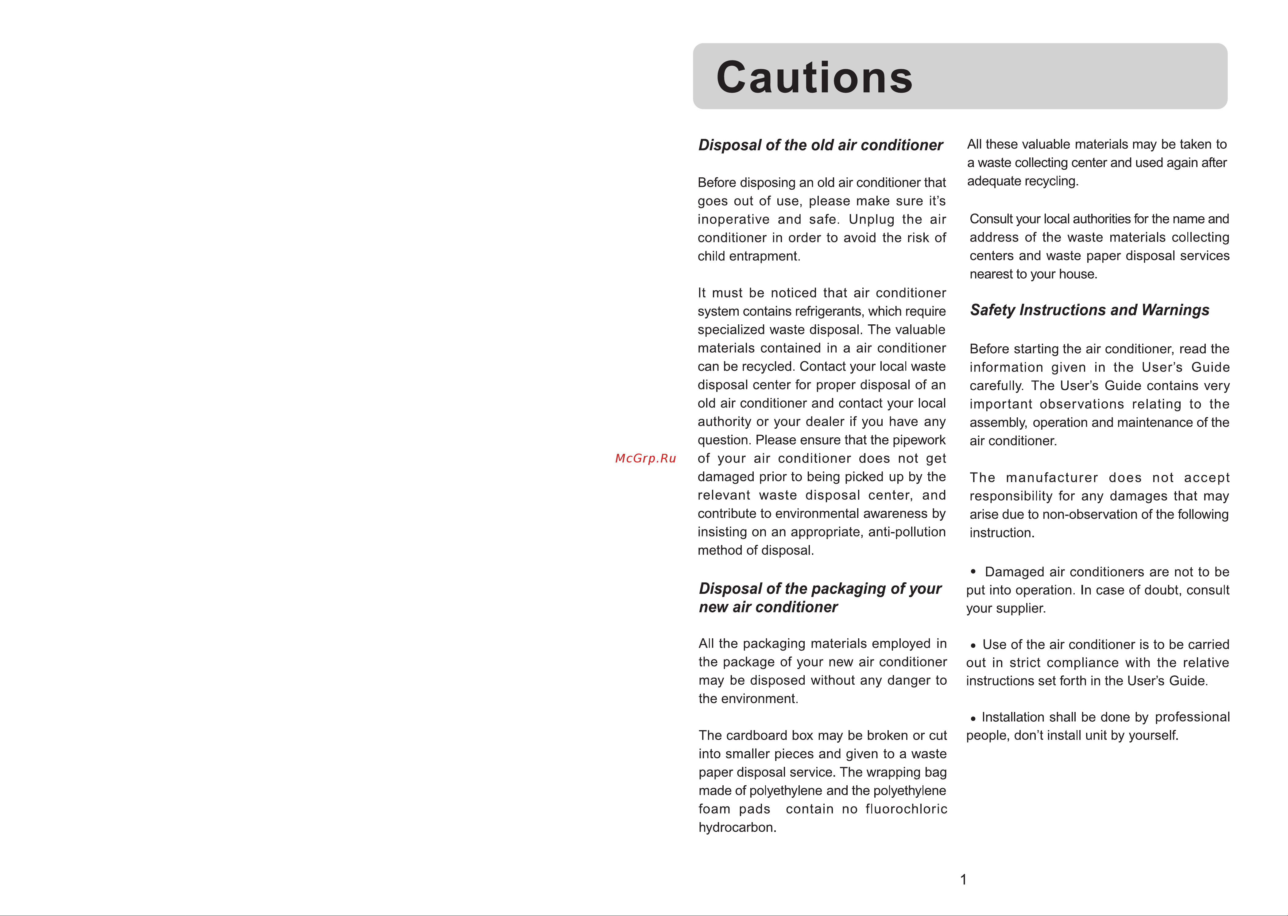 Haier AS182ASAHA [3/18] Cautions