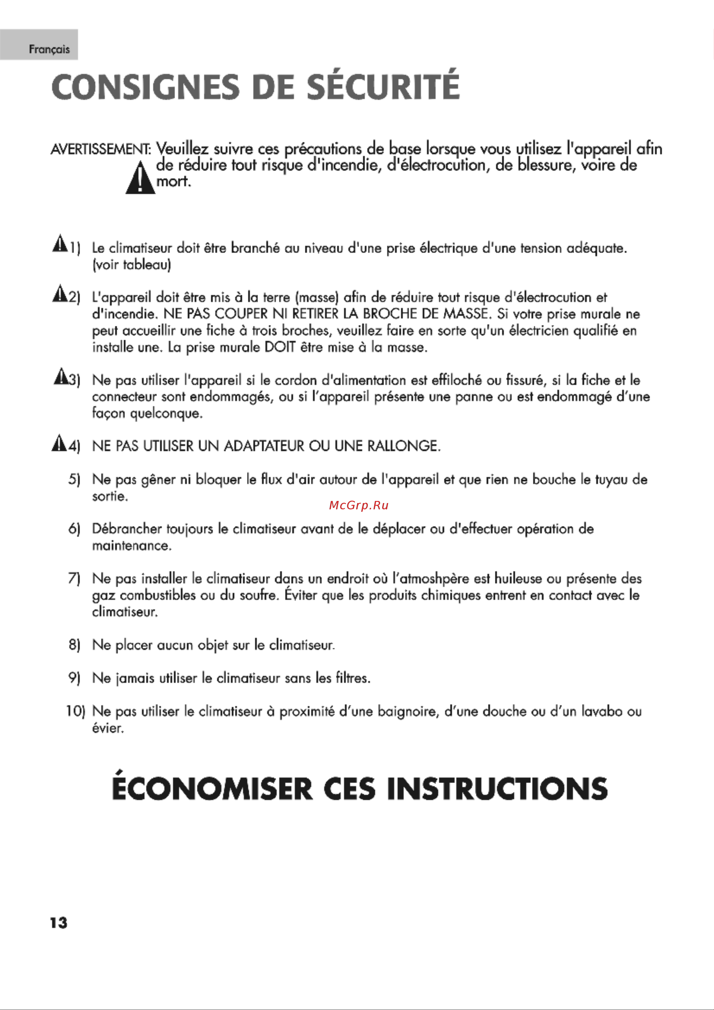 Haier CPR09XC7 [14/36] Consignes de sécurité