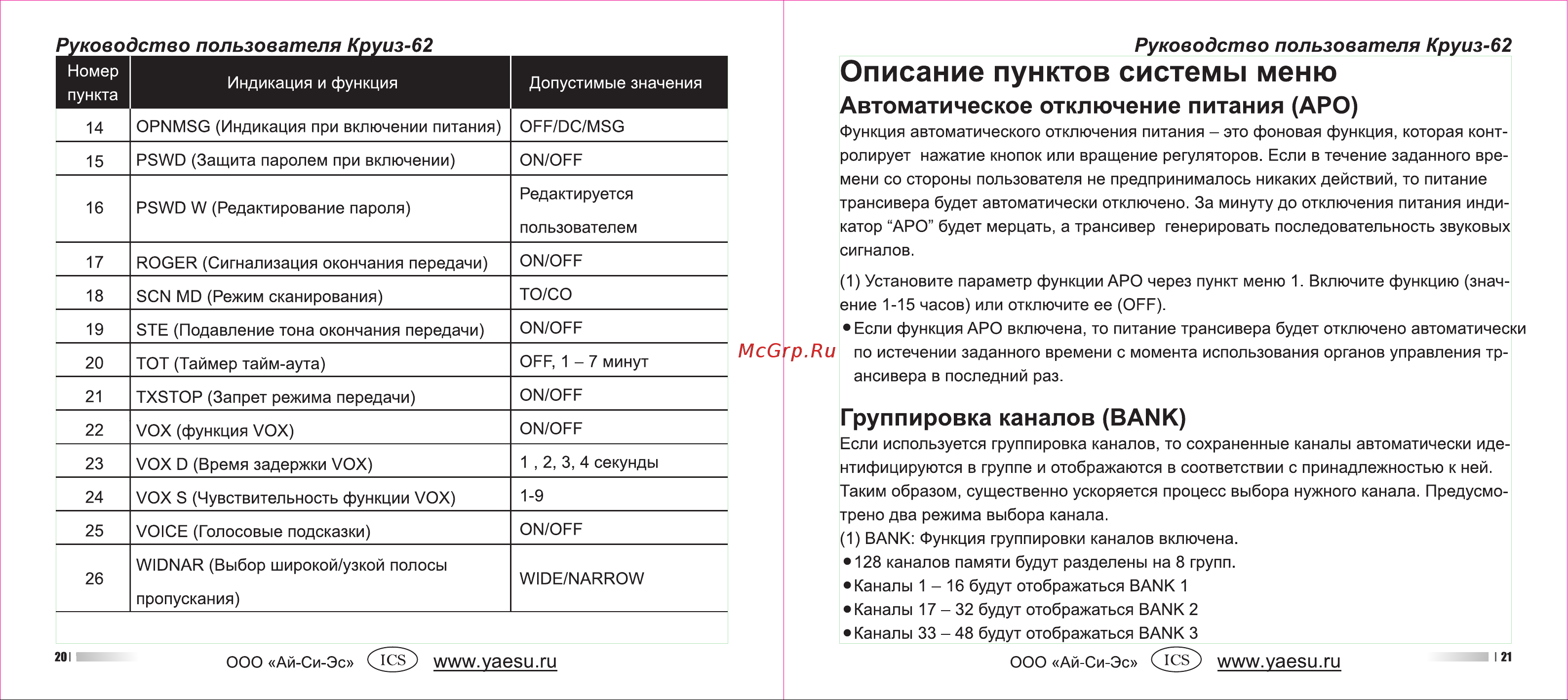 Круиз 62 [11/26] Описание пунктов системы меню