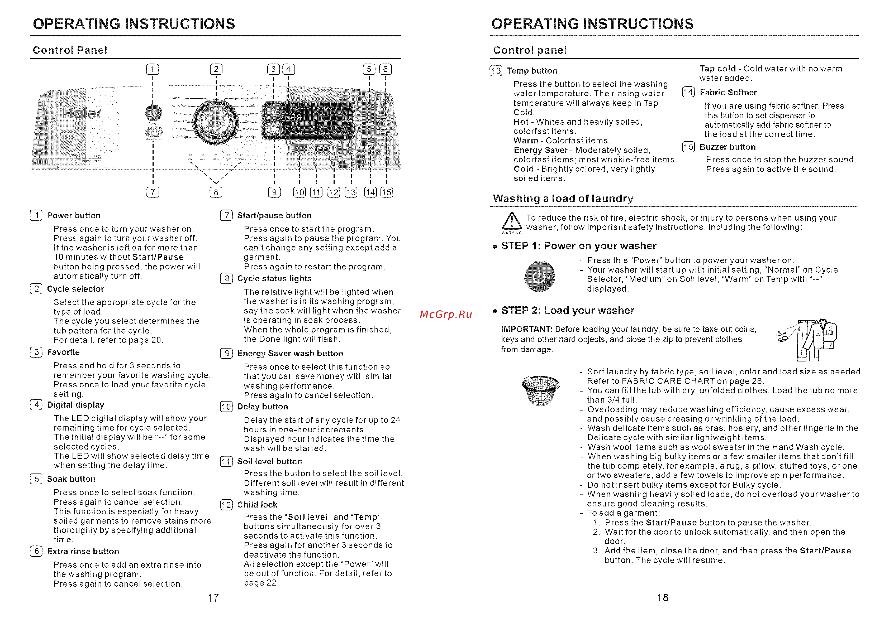 Haier HLTW600AXW [10/46] Operating instructions operating instructions