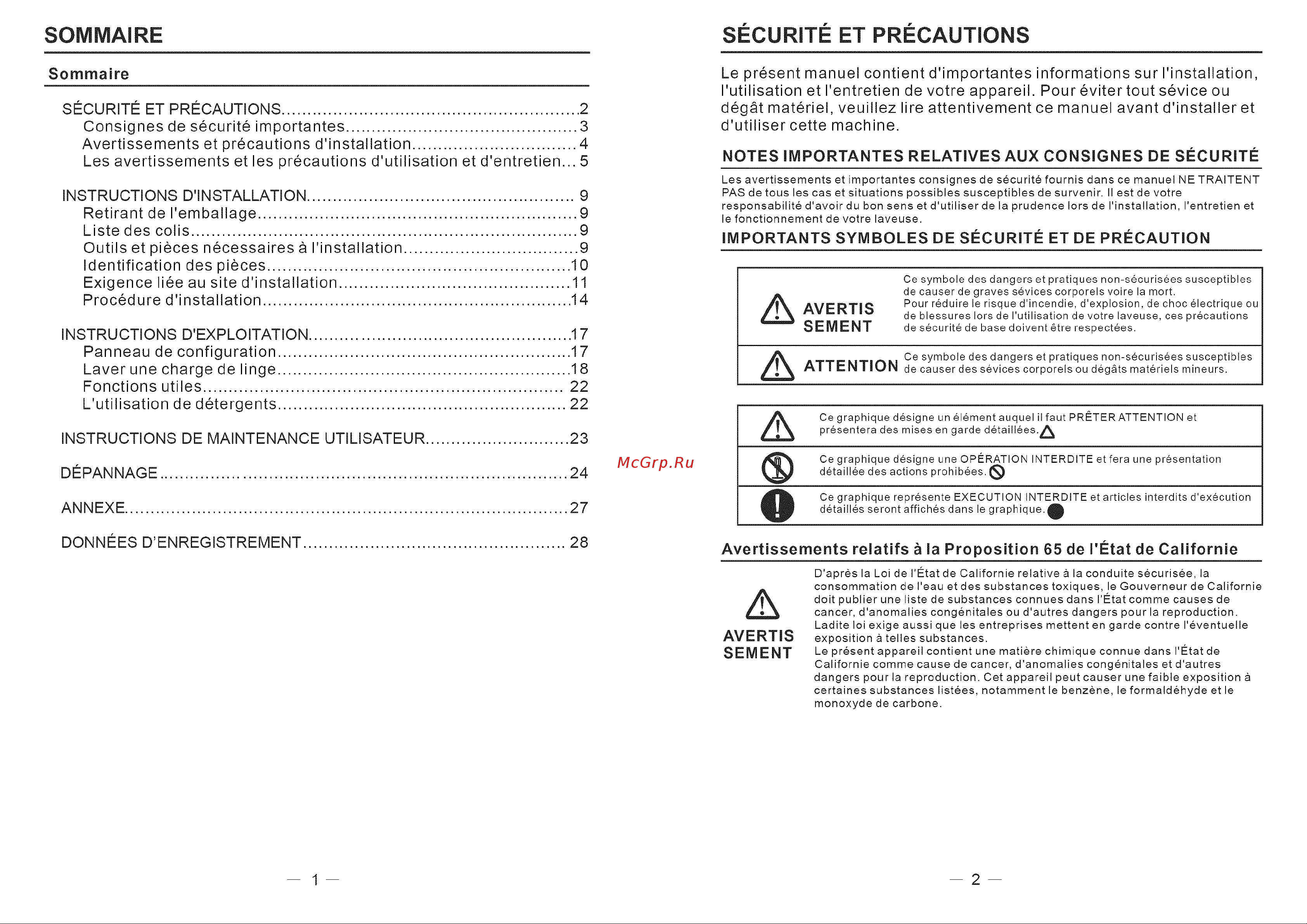 Haier HLTW600AXW [17/46] Sommaire securite et precautions