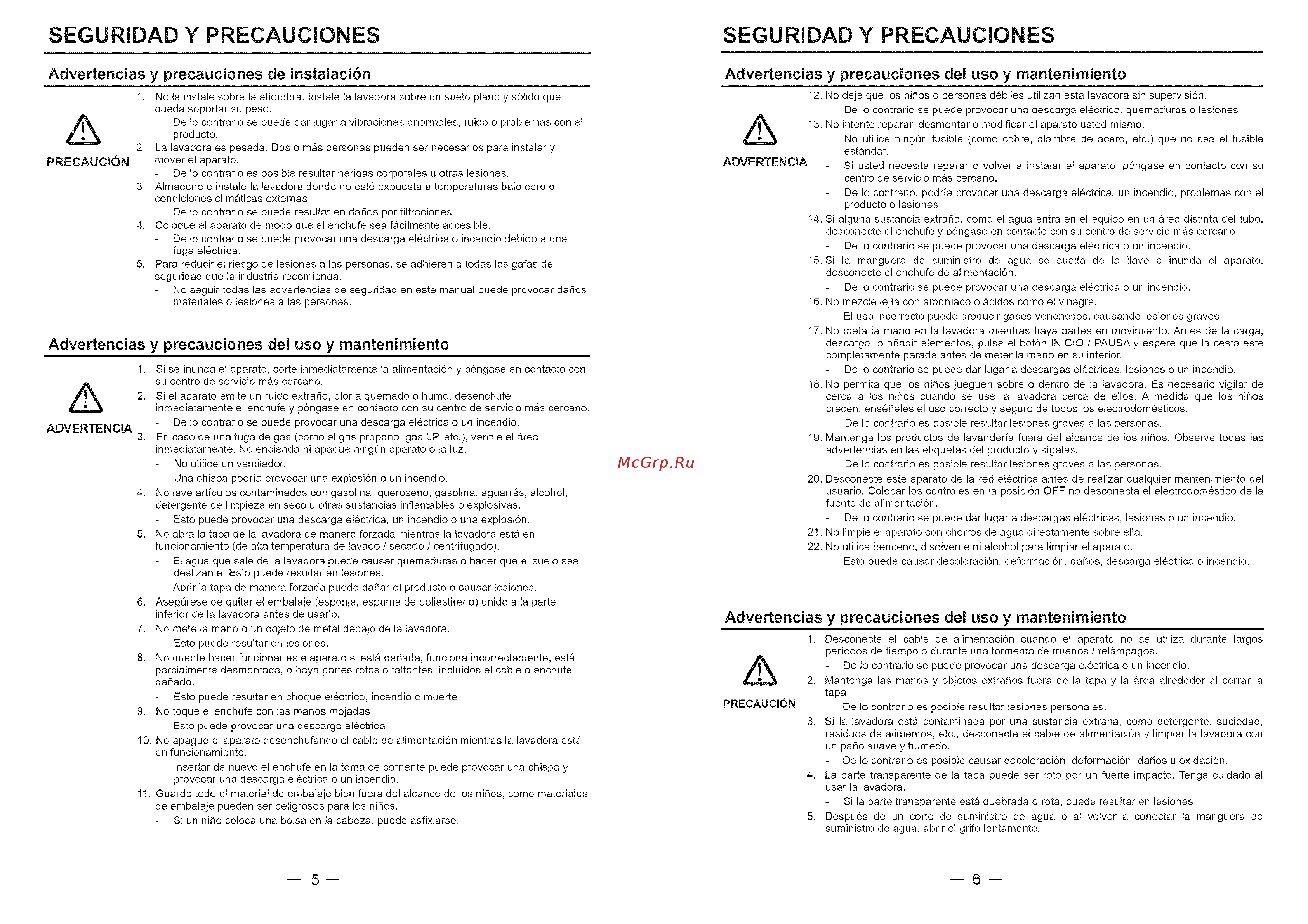 Haier HLTW600AXW [34/46] Seguridad y precauciones seguridad y precauciones