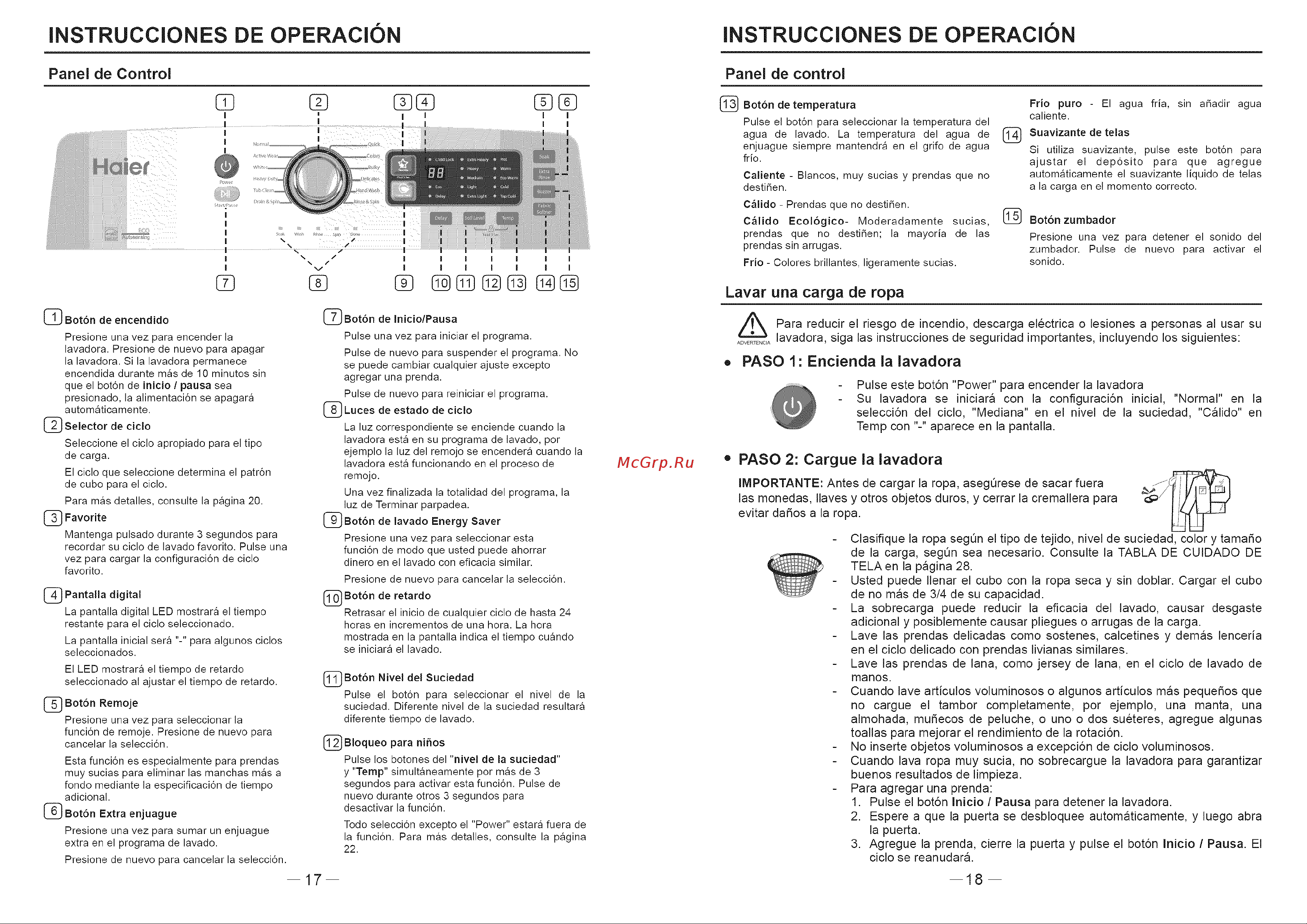 Haier HLTW600AXW [40/46] Instrucciones de operación instrucciones de operación