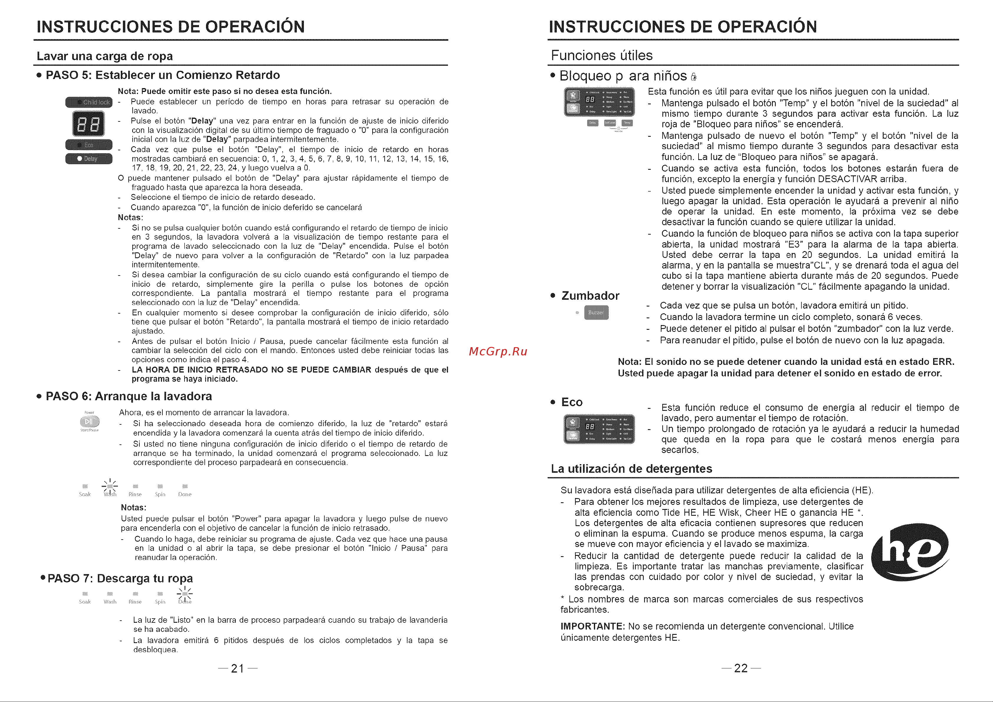 Haier HLTW600AXW [42/46] Instrucciones de operación instrucciones de operación