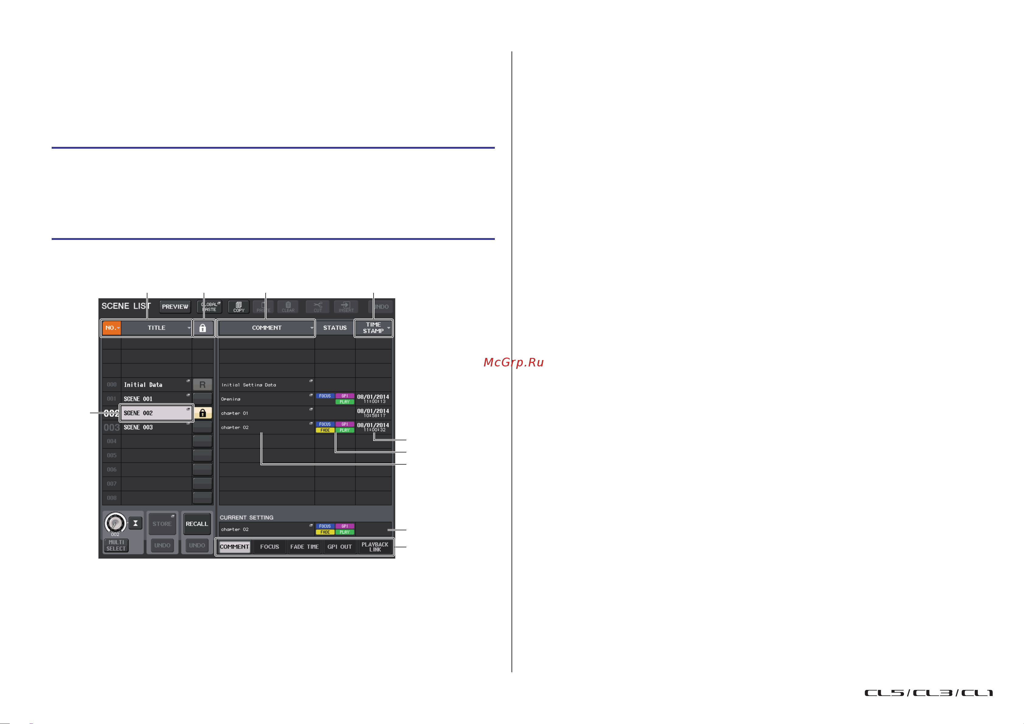 Yamaha CL3 [100/337] Окно scene list список сцен