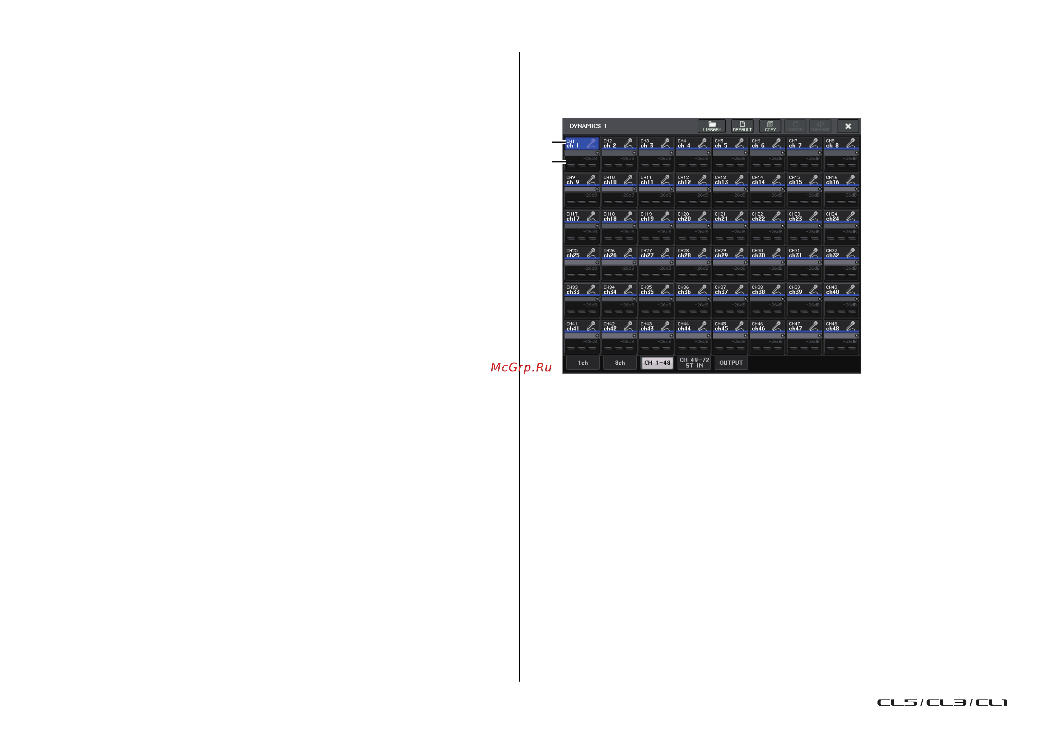 Yamaha CL5 [72/337] Окно dynamics 1 2 ch 1 48 ch 49 72 st in cl5 ch 49 64 st in cl3 st in cl1 output