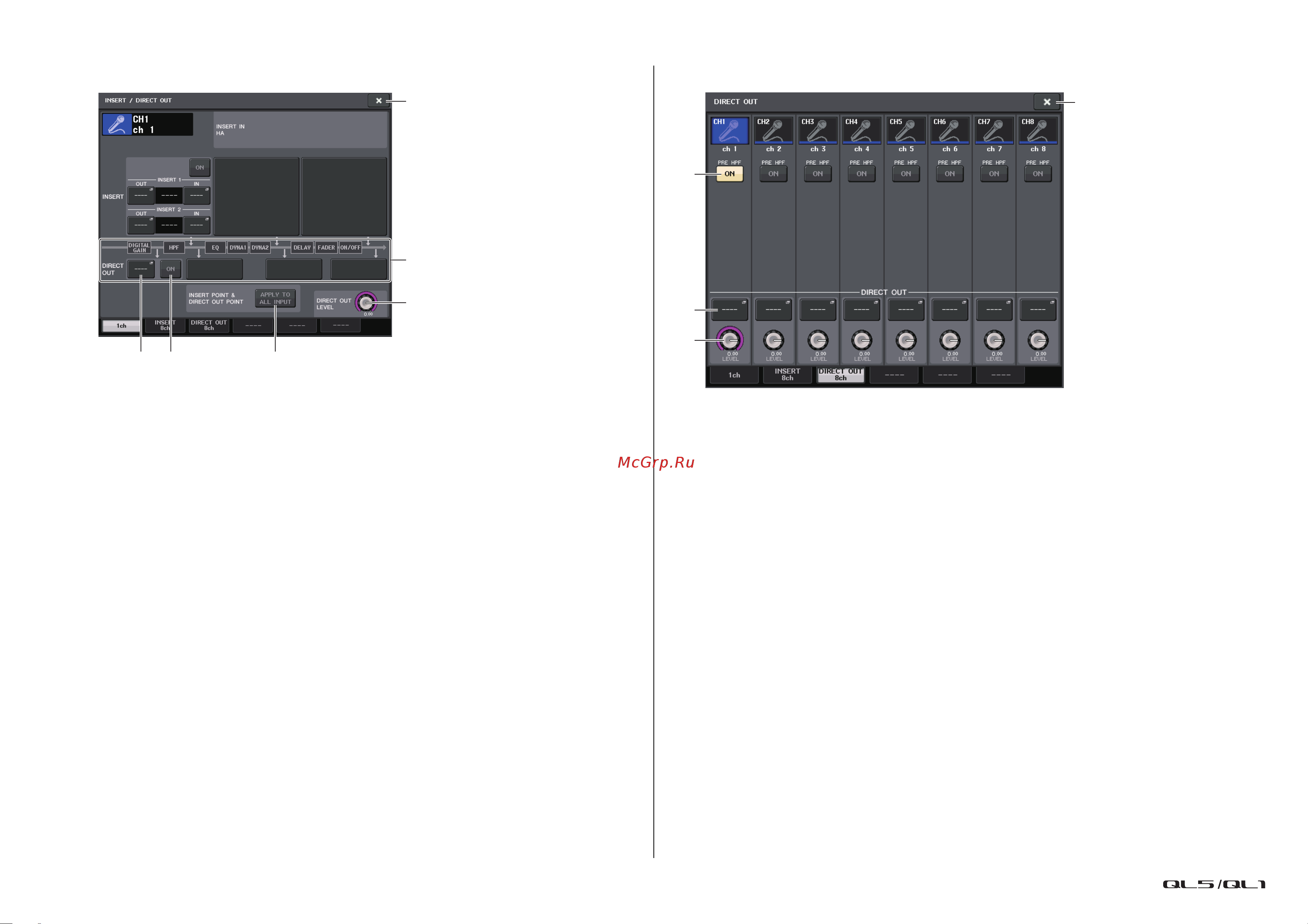 Yamaha QL1 [23/324] Окно insert direct out 1 кан