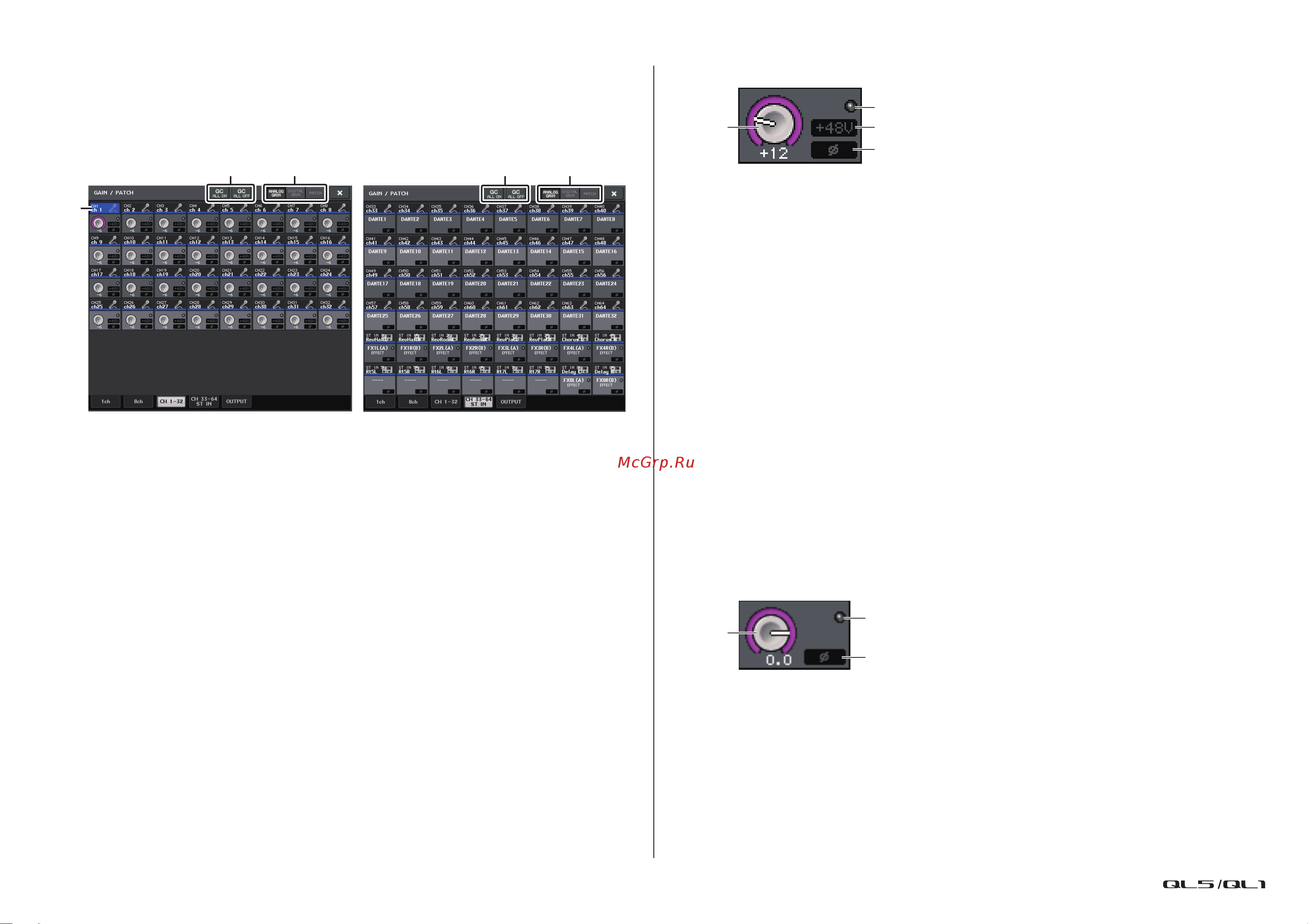 Yamaha QL1 [32/324] Окно gain patch подключение усиление 1 32 33 64 st in ql5 st in ql1