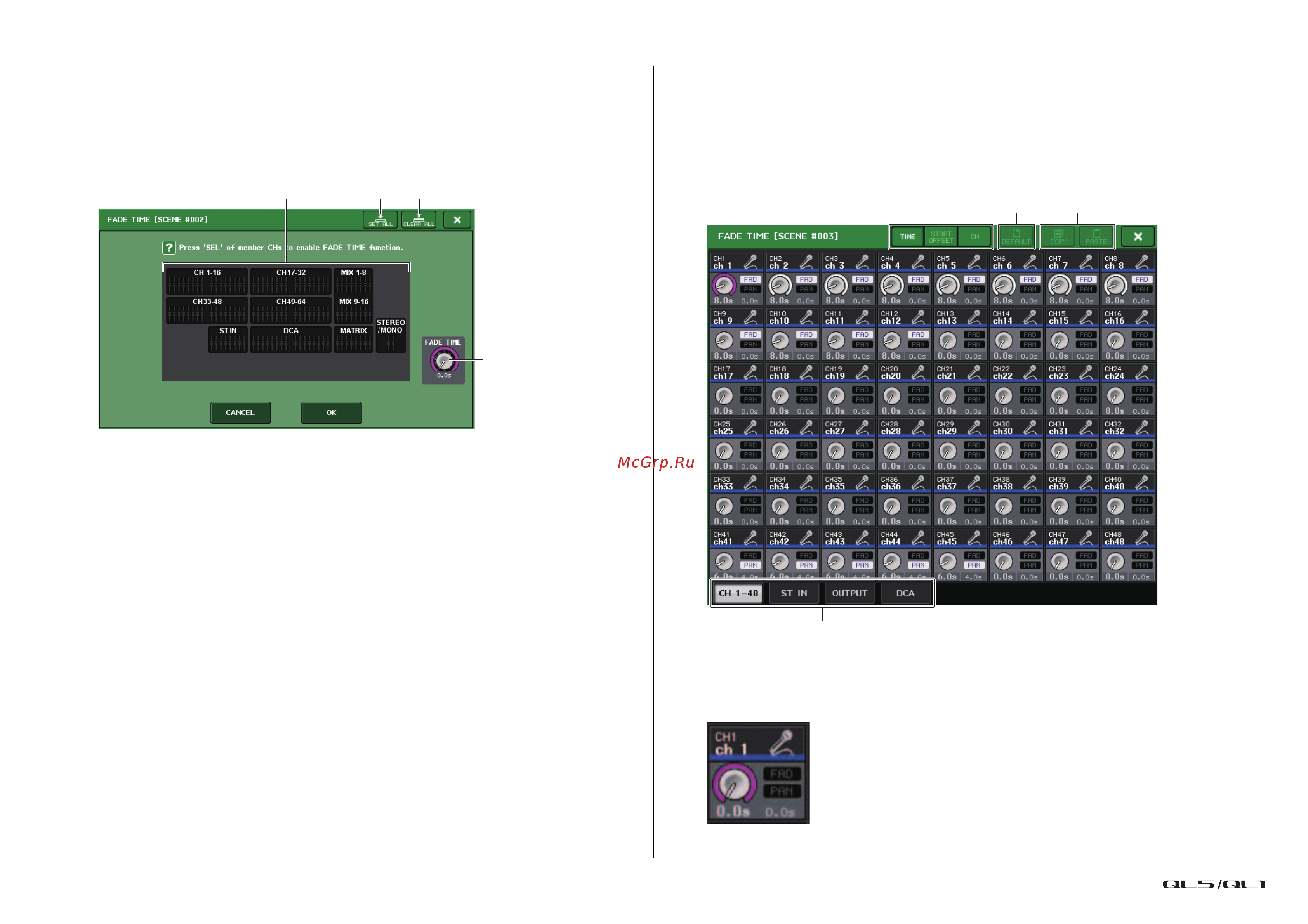 Yamaha QL1 [98/324] Окно fade time время изменения громкости режим global глобальный