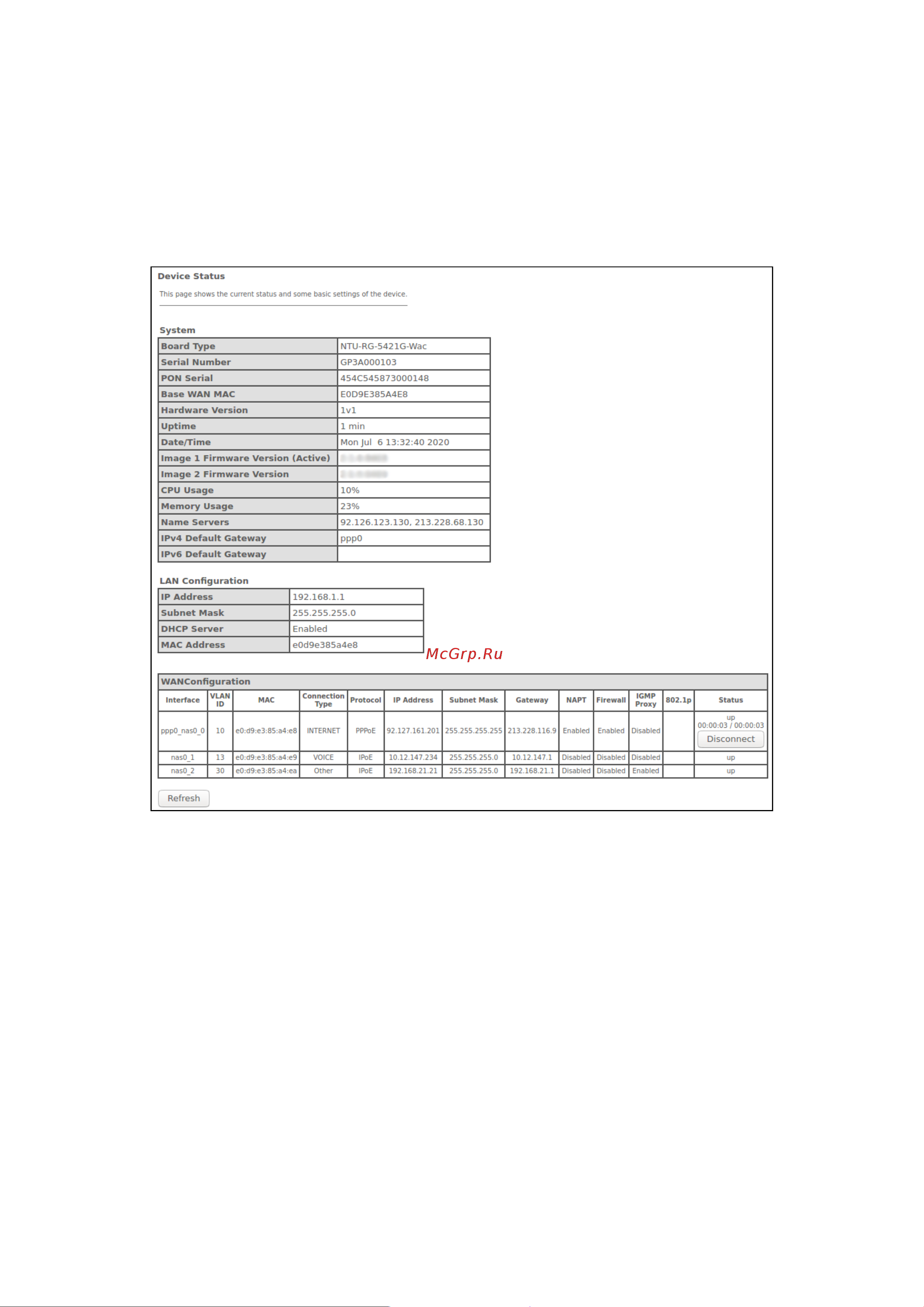 Eltex NTU-RG-5420G-WAC [30/70] Меню status информация об устройстве
