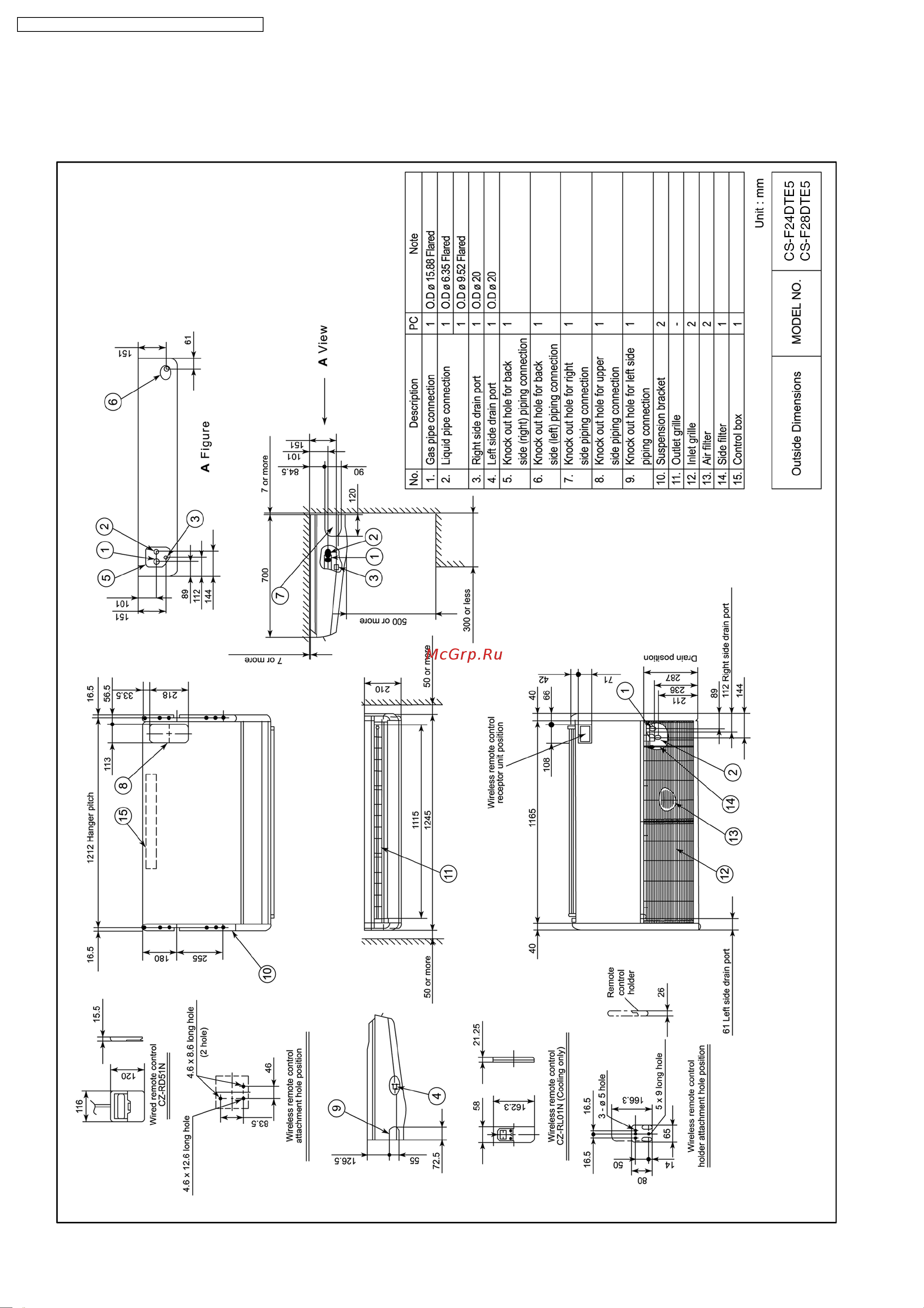 Panasonic CS-F28DTE5 / CU-L28DBE5 [14/108] Dimensions