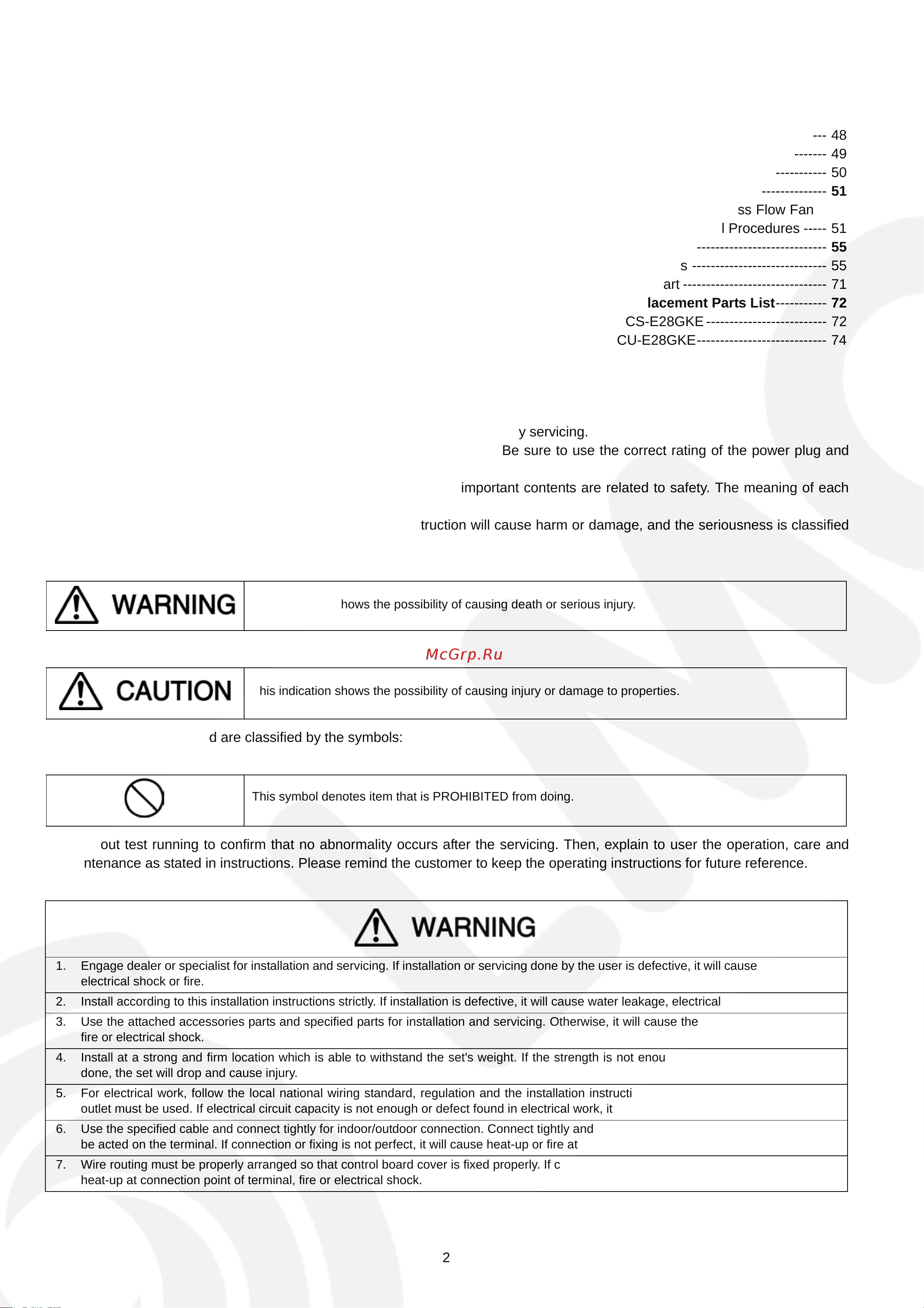 Panasonic CS-E24GKES [2/78] Safety precautions