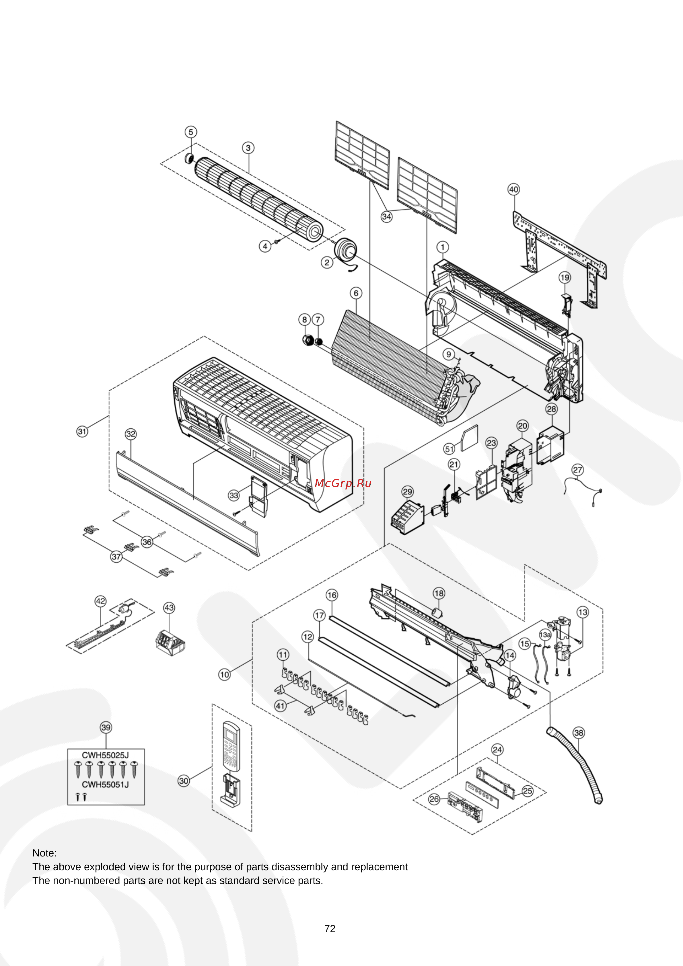 Panasonic CS-E28GKE / CU-E28GKE [72/78] Exploded view and replacement parts list