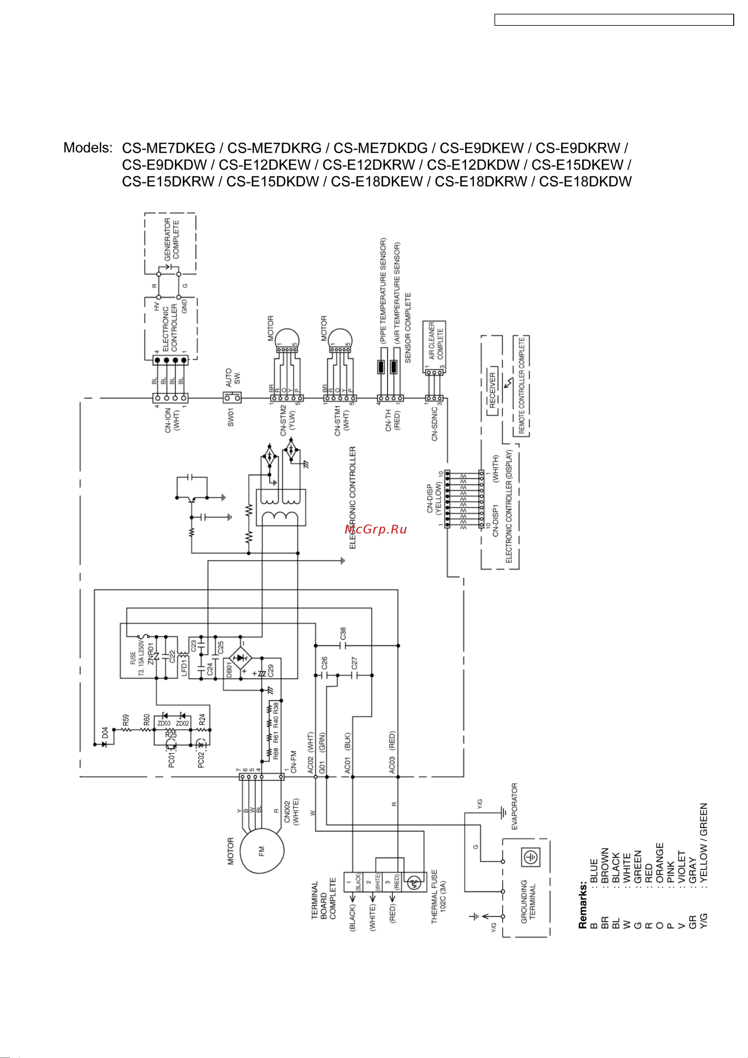 Panasonic CS-E18DKDW / CU-3E23CBPG [33/200] Wiring diagram