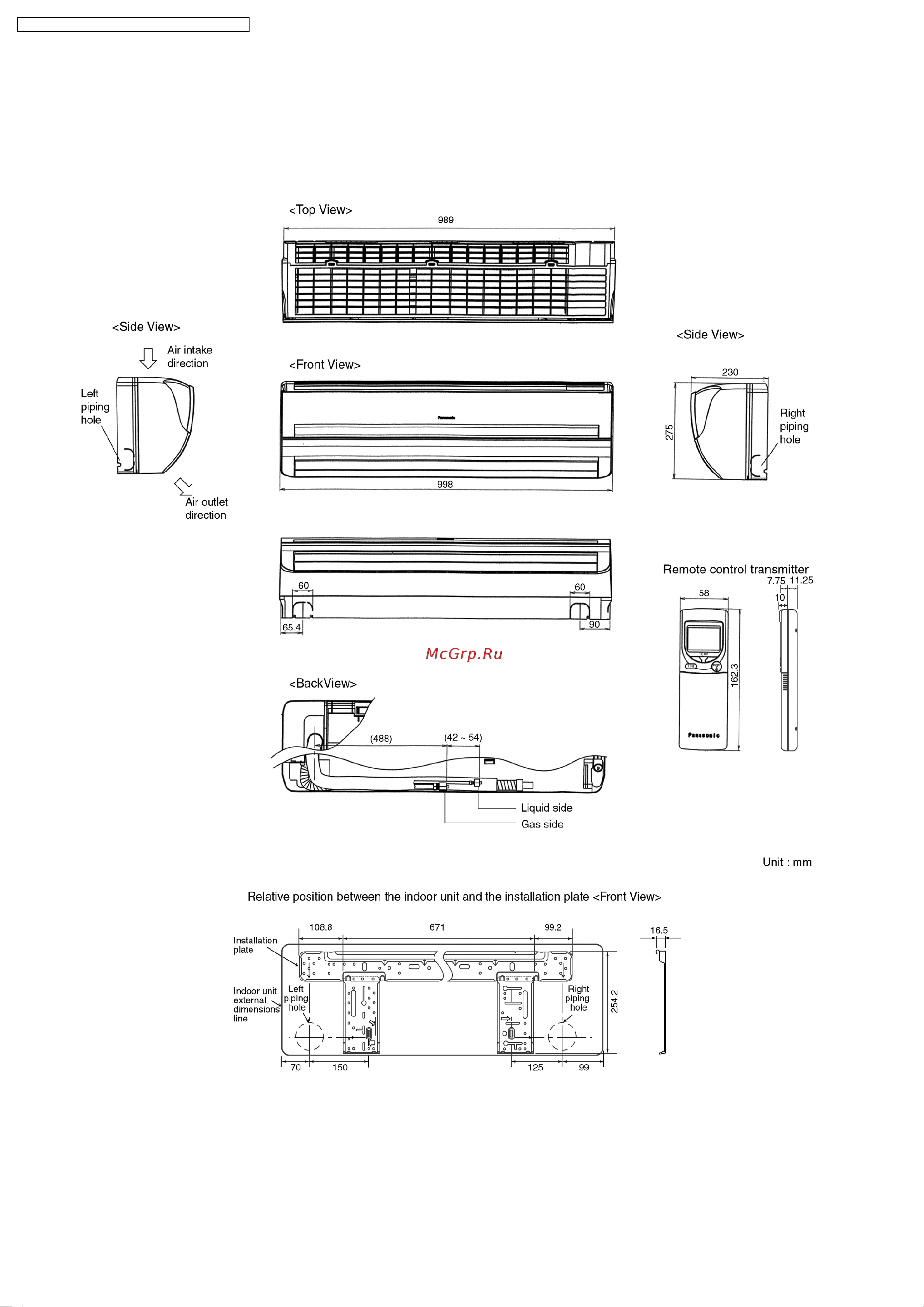 Panasonic CU-A24DKD [10/86] Dimensions