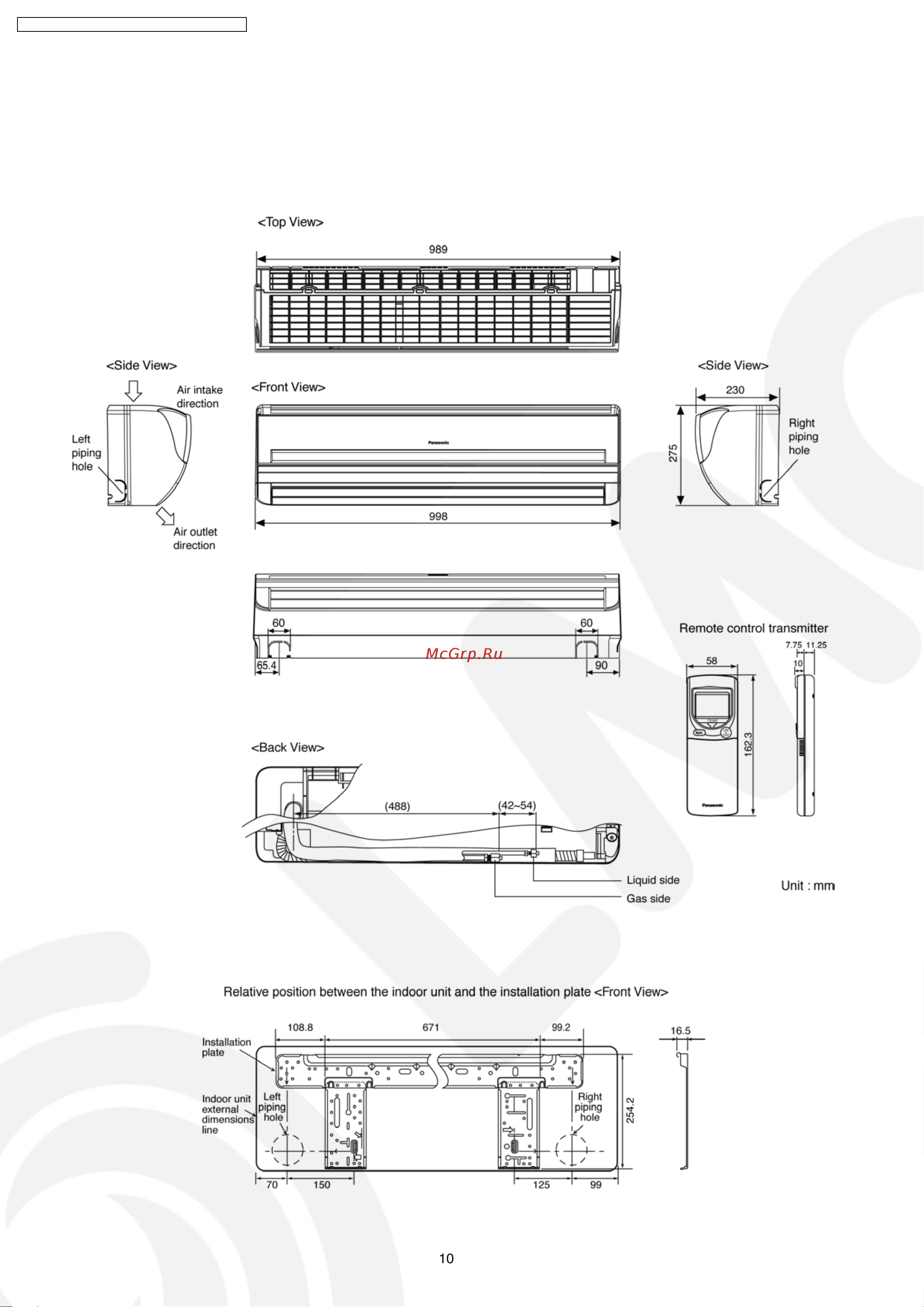 Panasonic CS-V18DKE [10/76] Dimensions