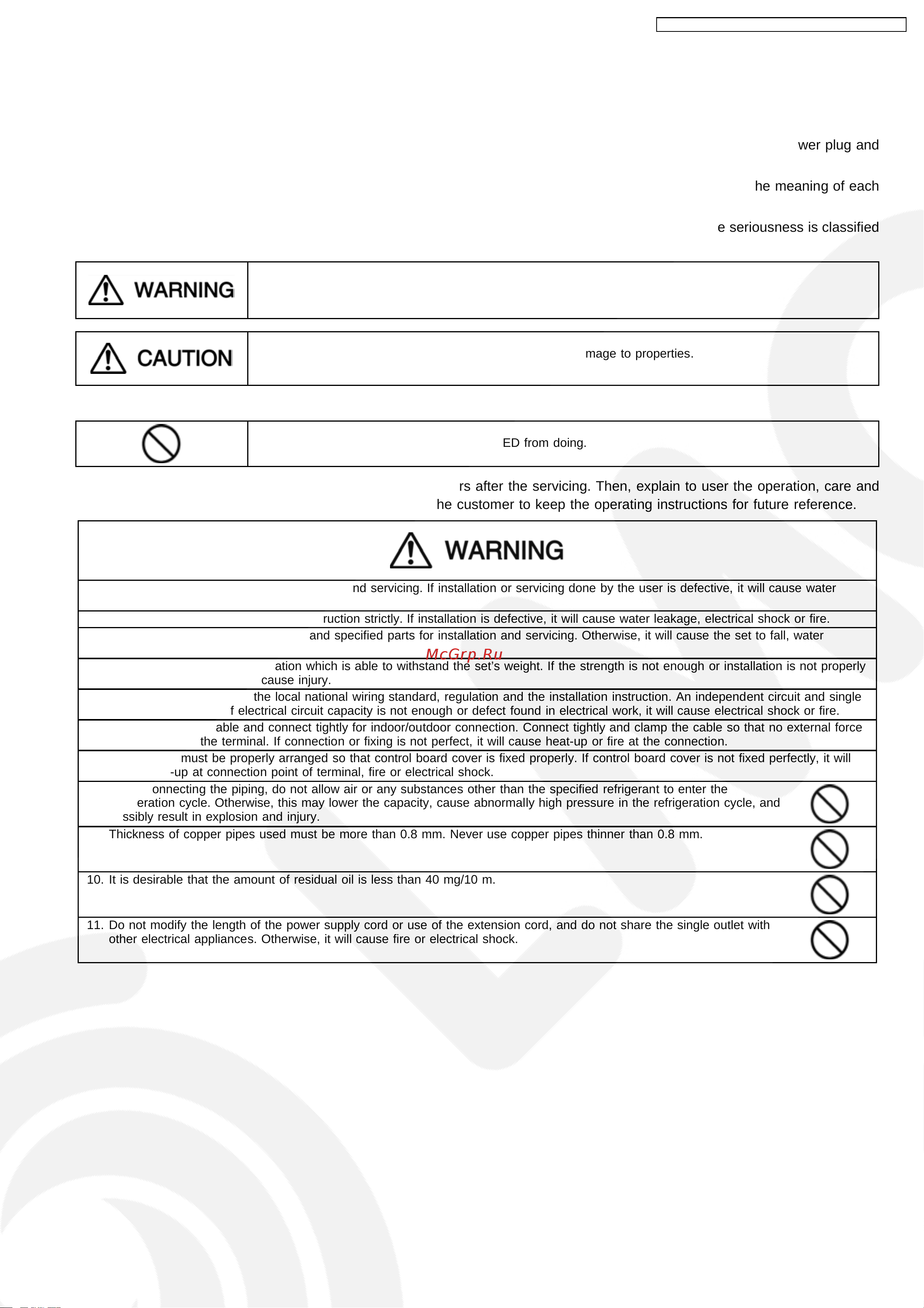 Panasonic CS-E12EKEB / CU-E12EKEB [3/62] Incorrect installation or servicing due to ignoring of the instruction will cause harm or damage and the seriousness is classified by the following indications
