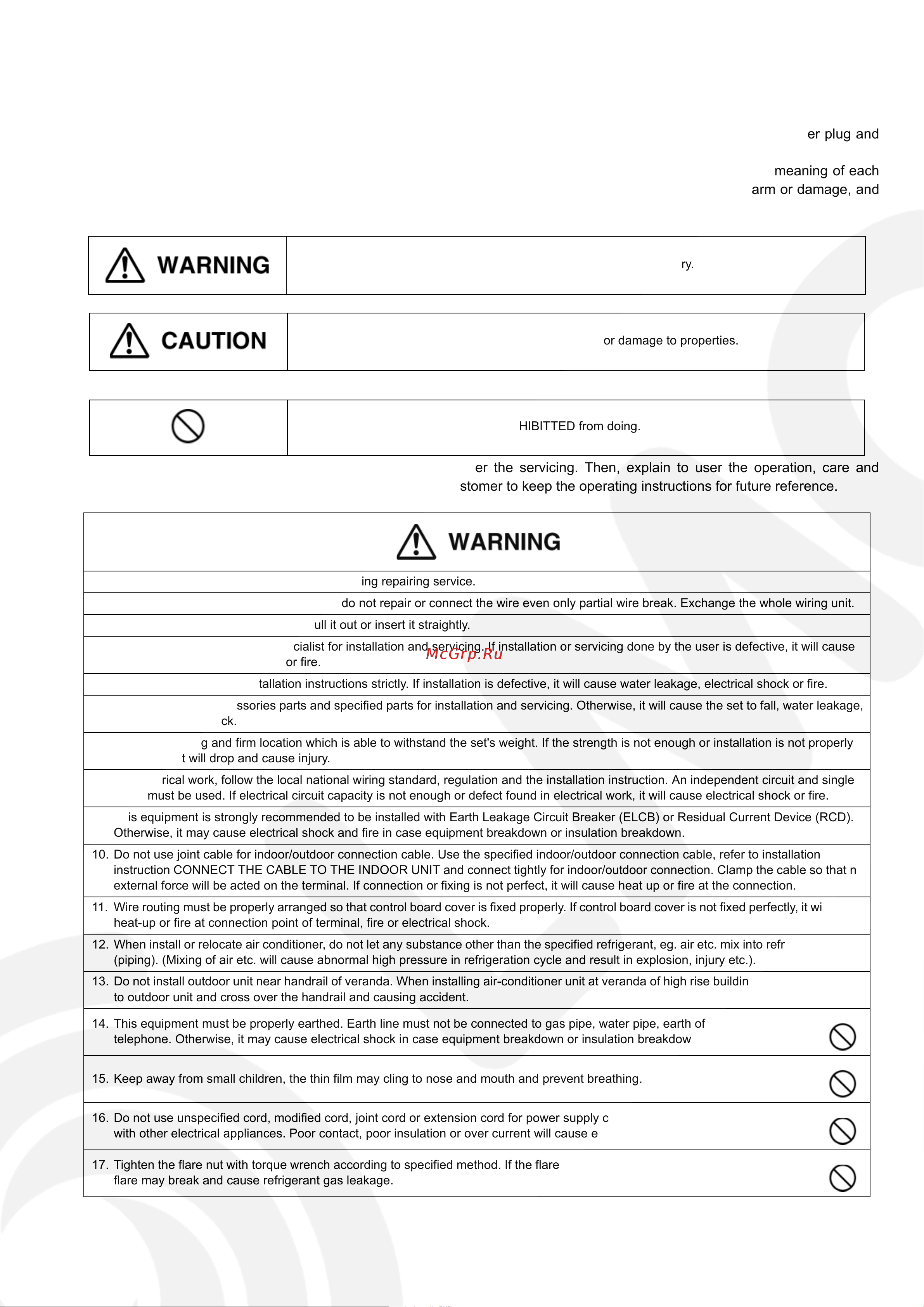 Panasonic CS-CE9JKE [3/84] Safety precautions