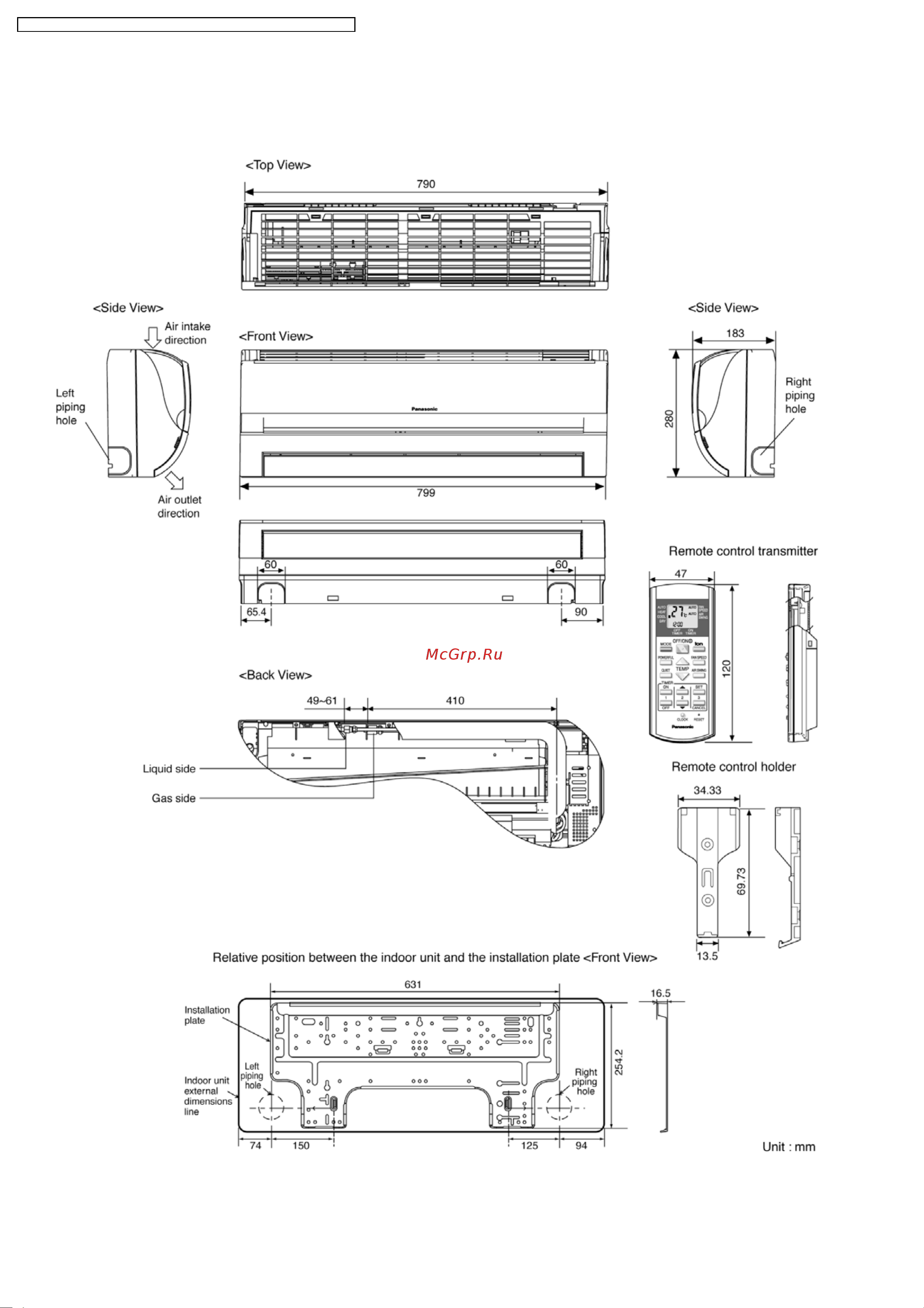 Panasonic CS-A7DKD [12/88] Dimensions