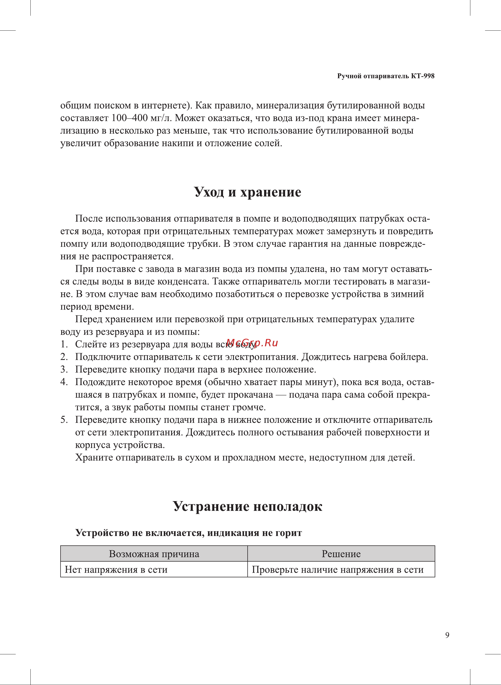 Kitfort КТ-998-2 [9/16] Устранение неполадок