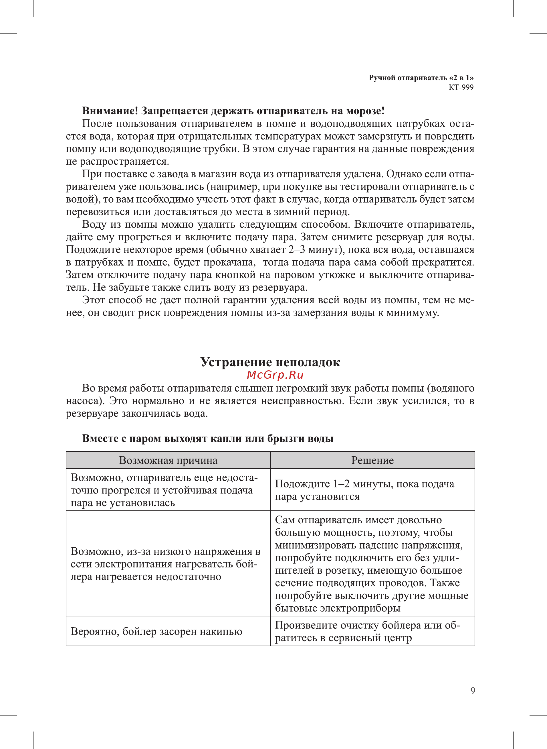 Kitfort КТ-999-2 [9/16] Устранение неполадок