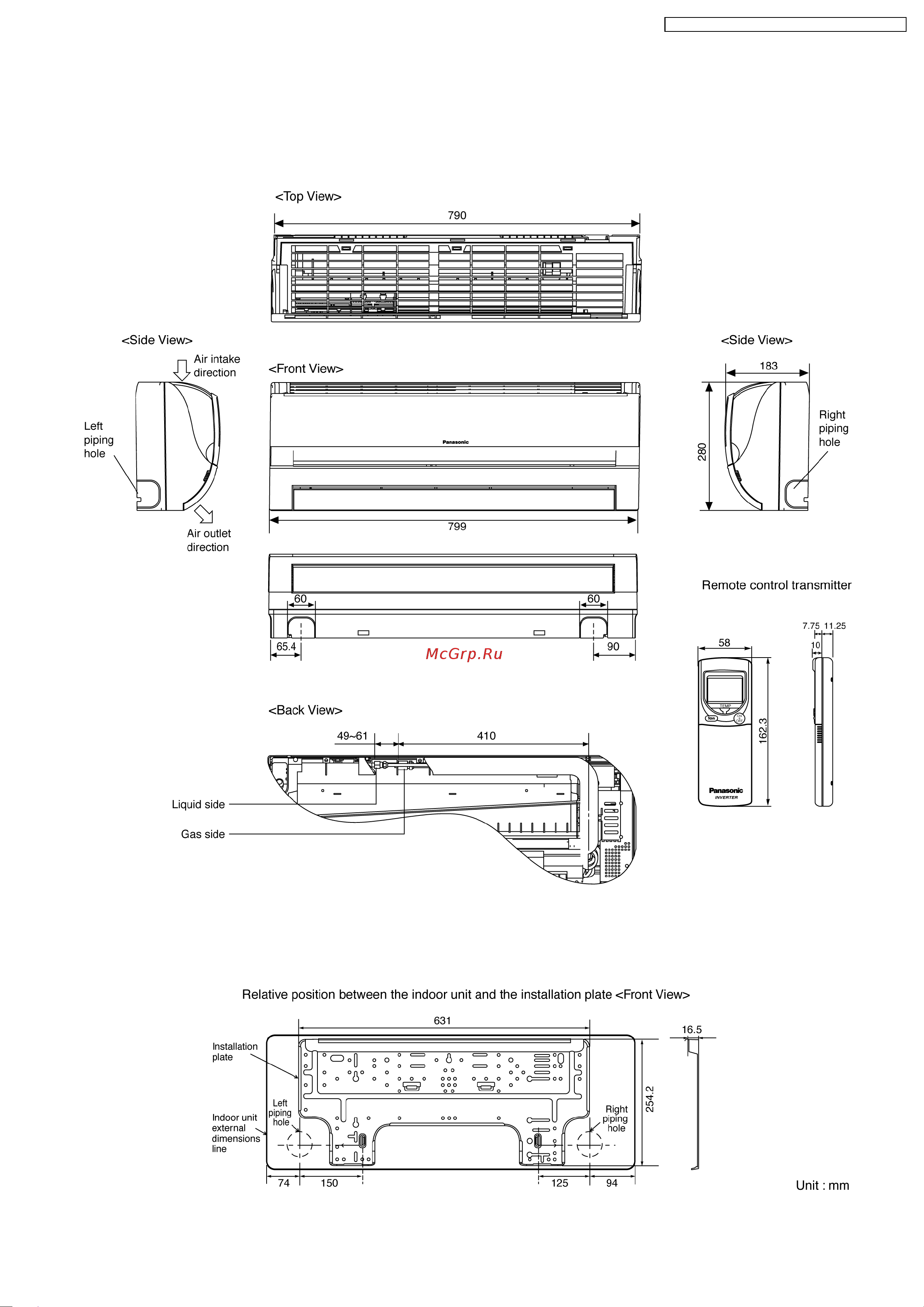 Panasonic CU-E12DKD [11/98] Dimensions
