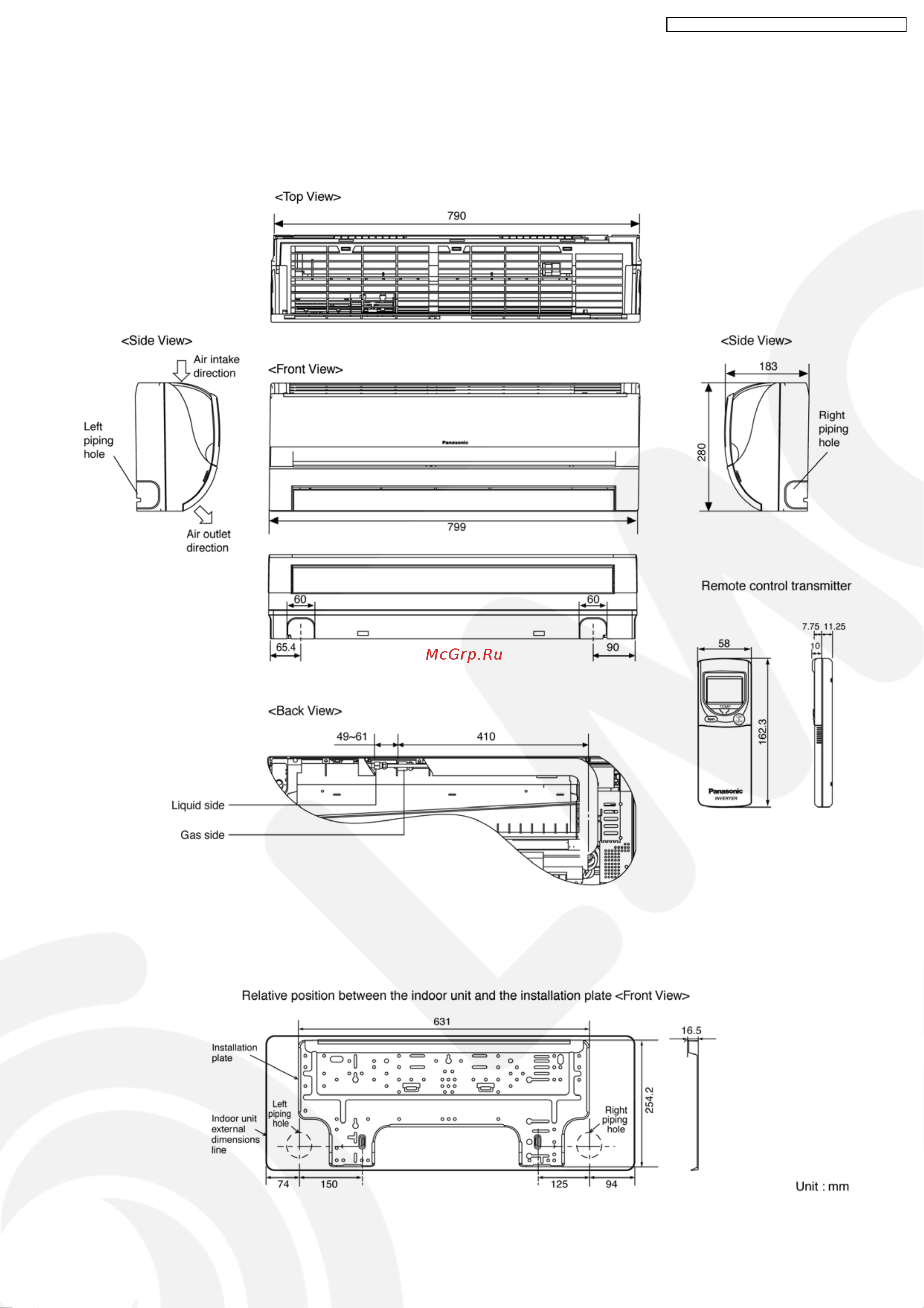 Panasonic CS-E12DKEW / CU-E12DKEW [11/98] Dimensions
