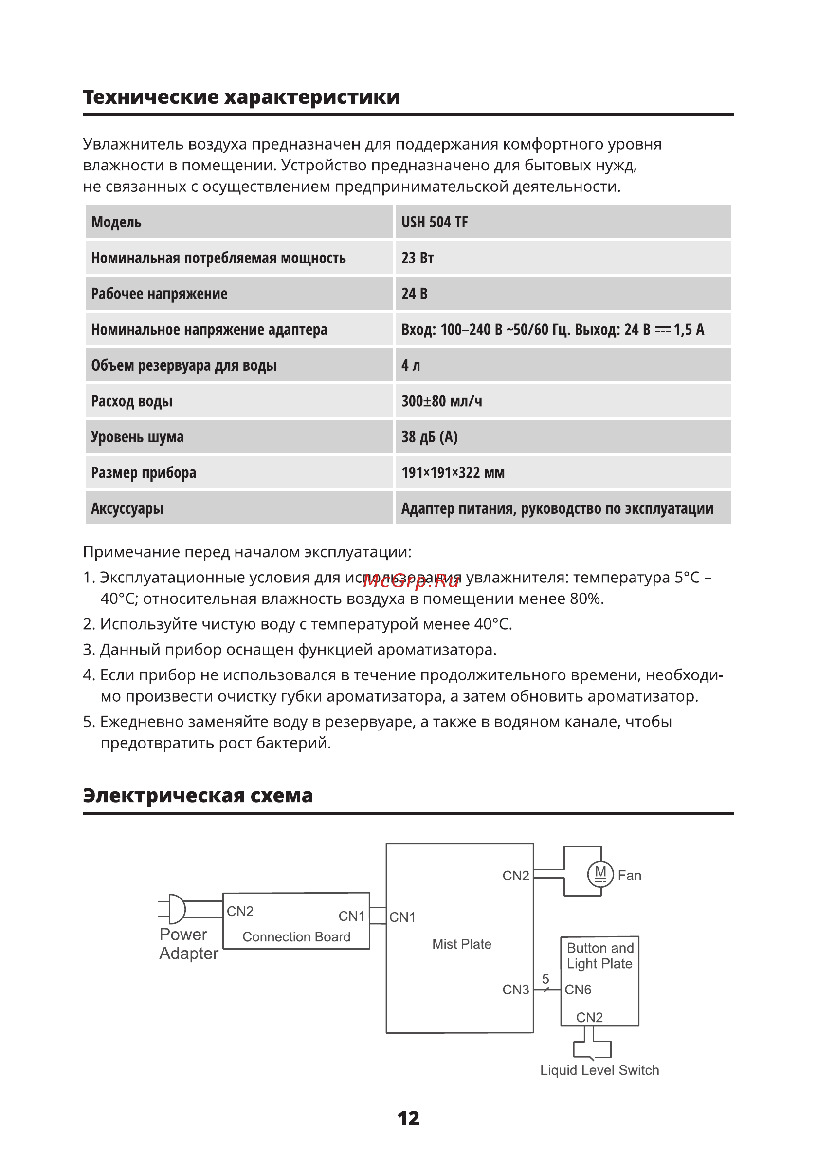 Leran USH 504 TF [12/16] Если прибор не использовался в течение продолжительного времени необходи