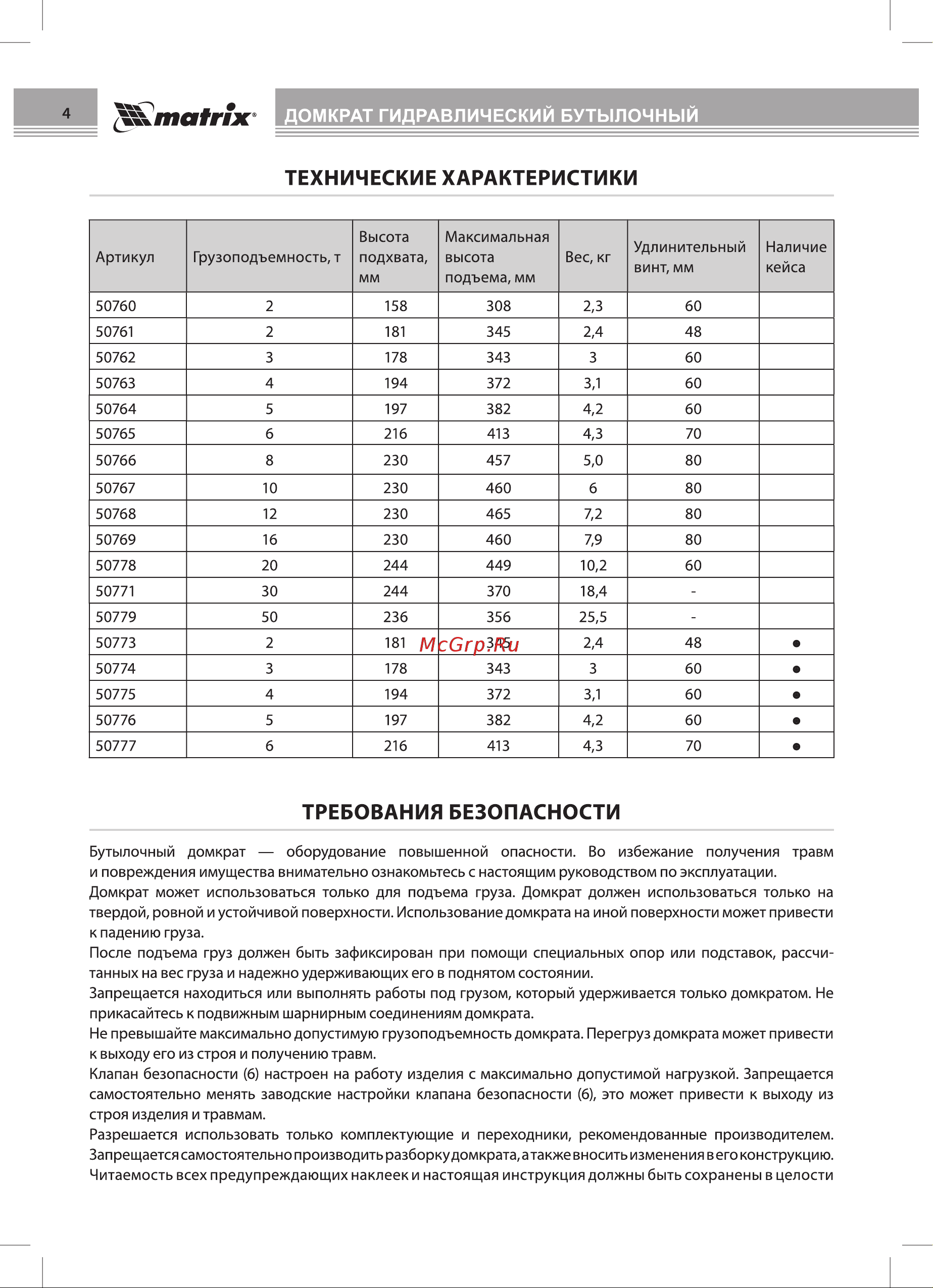 Matrix 50776 [4/8] Технические характеристики