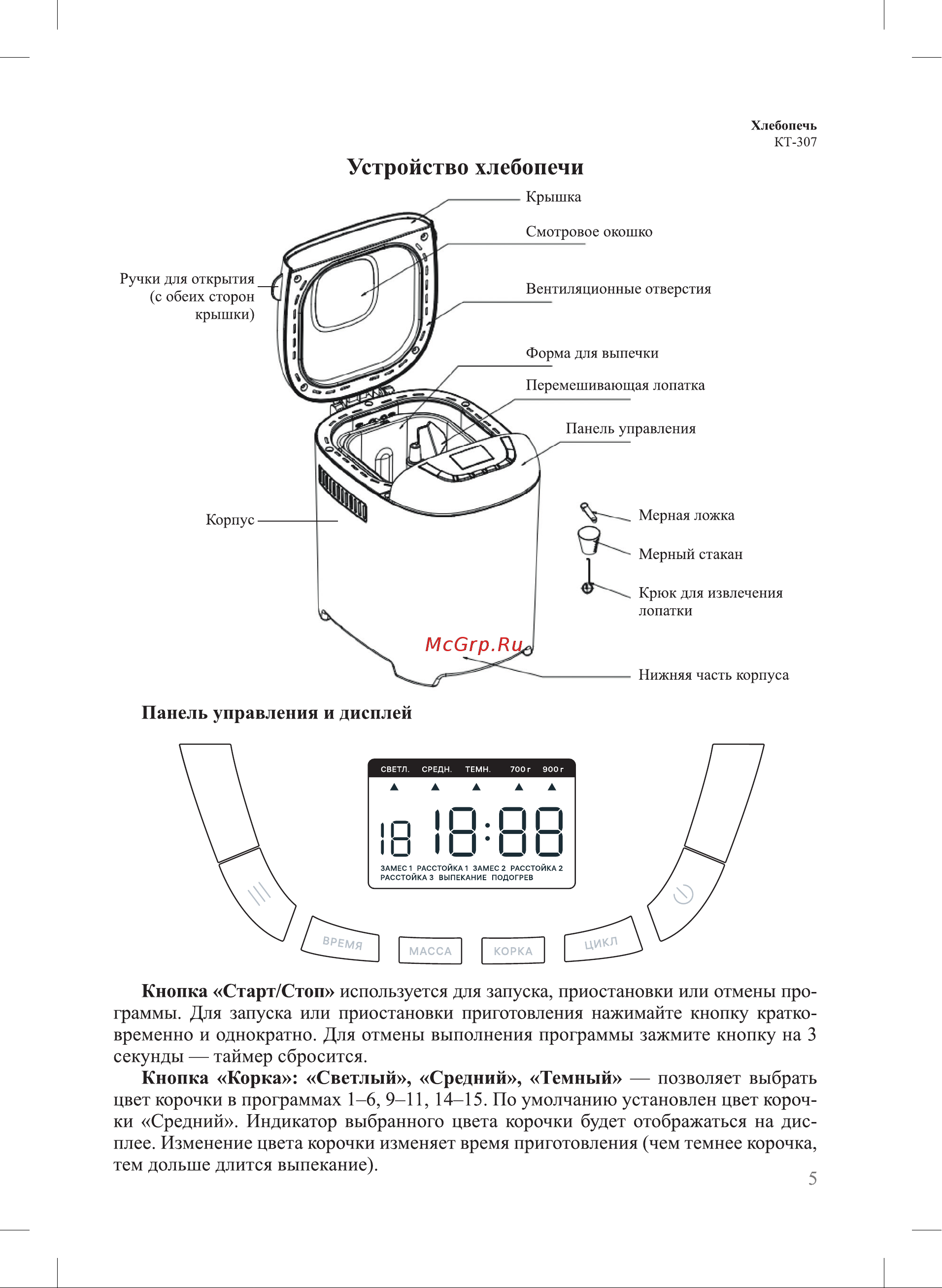 Kitfort КТ-307 [5/28] Устройство хлебопечи