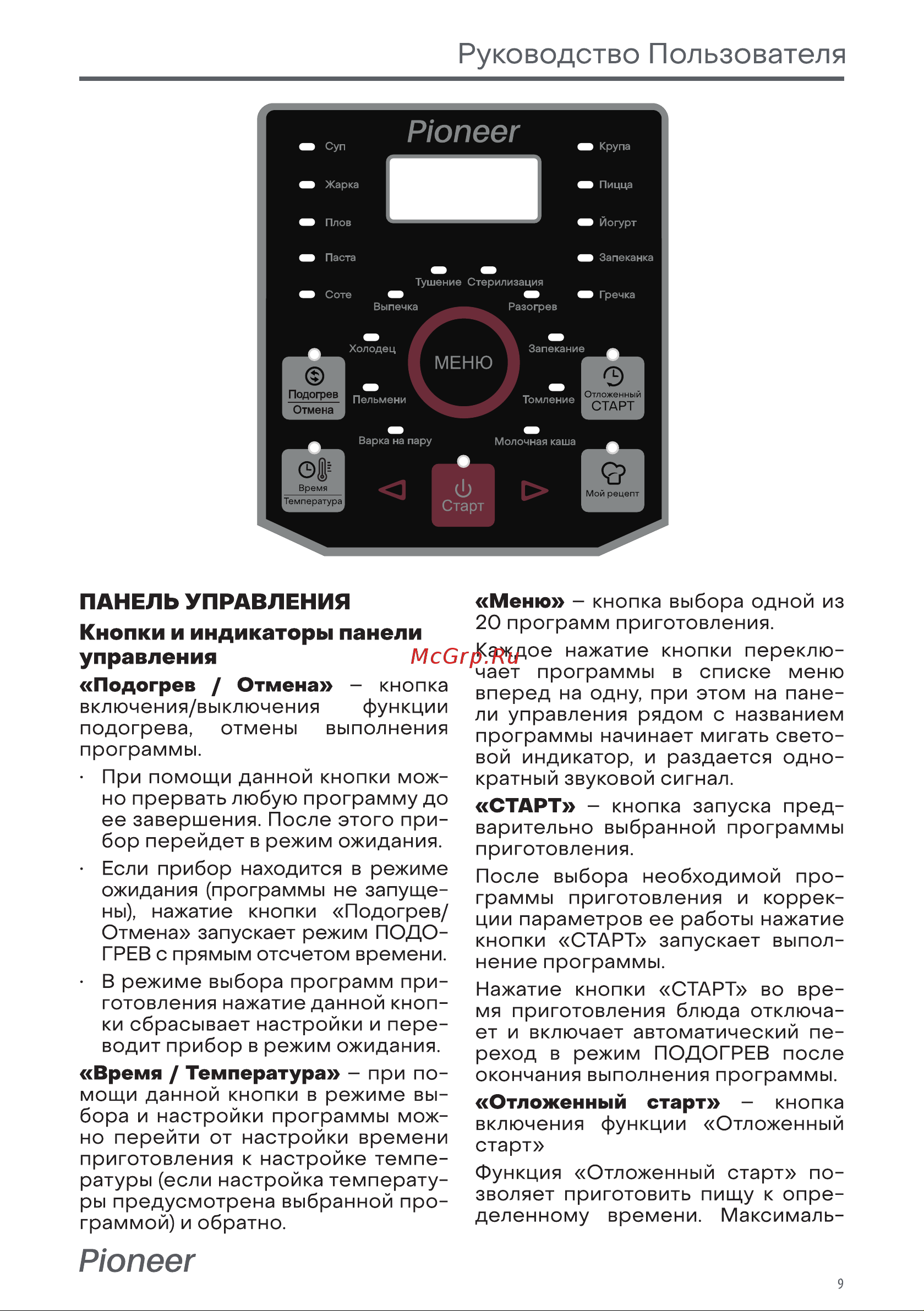 Pioneer MC201 [9/42] Меню