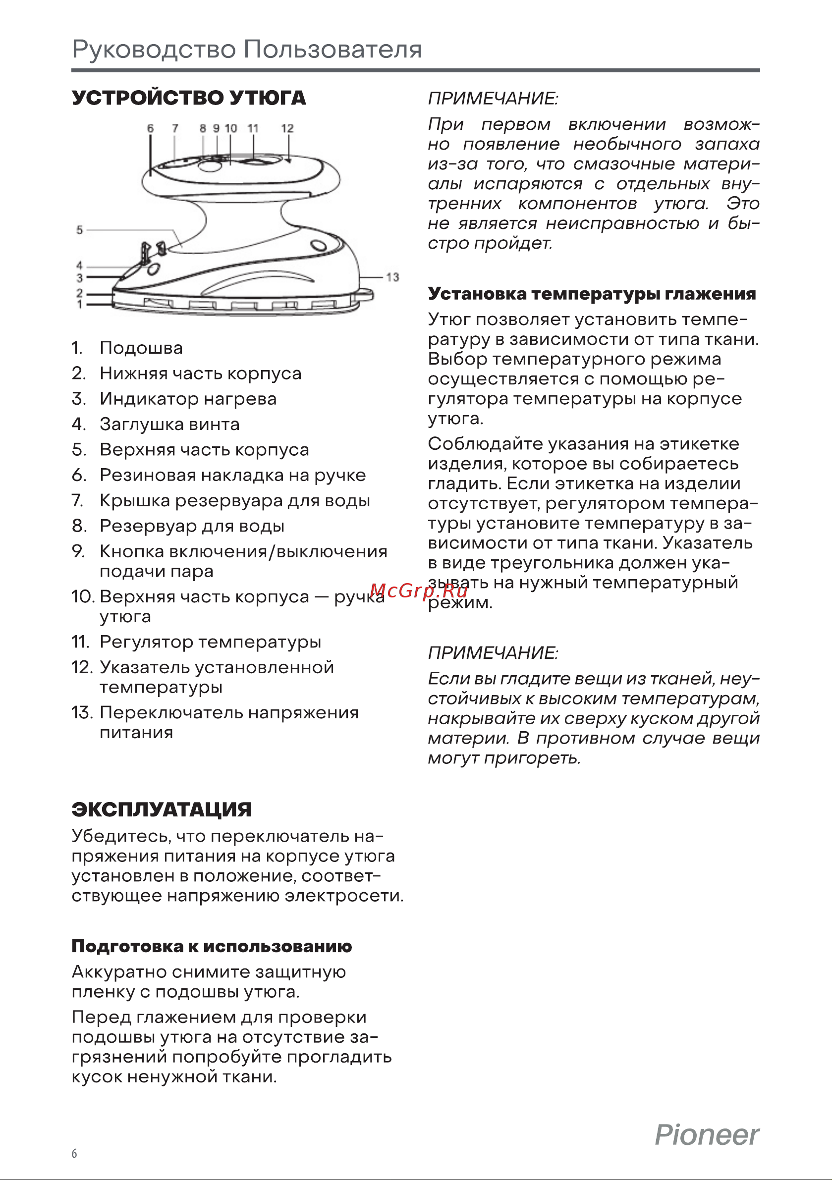 Pioneer SI1001 White Инструкция по эксплуатации онлайн [6/0] 876234