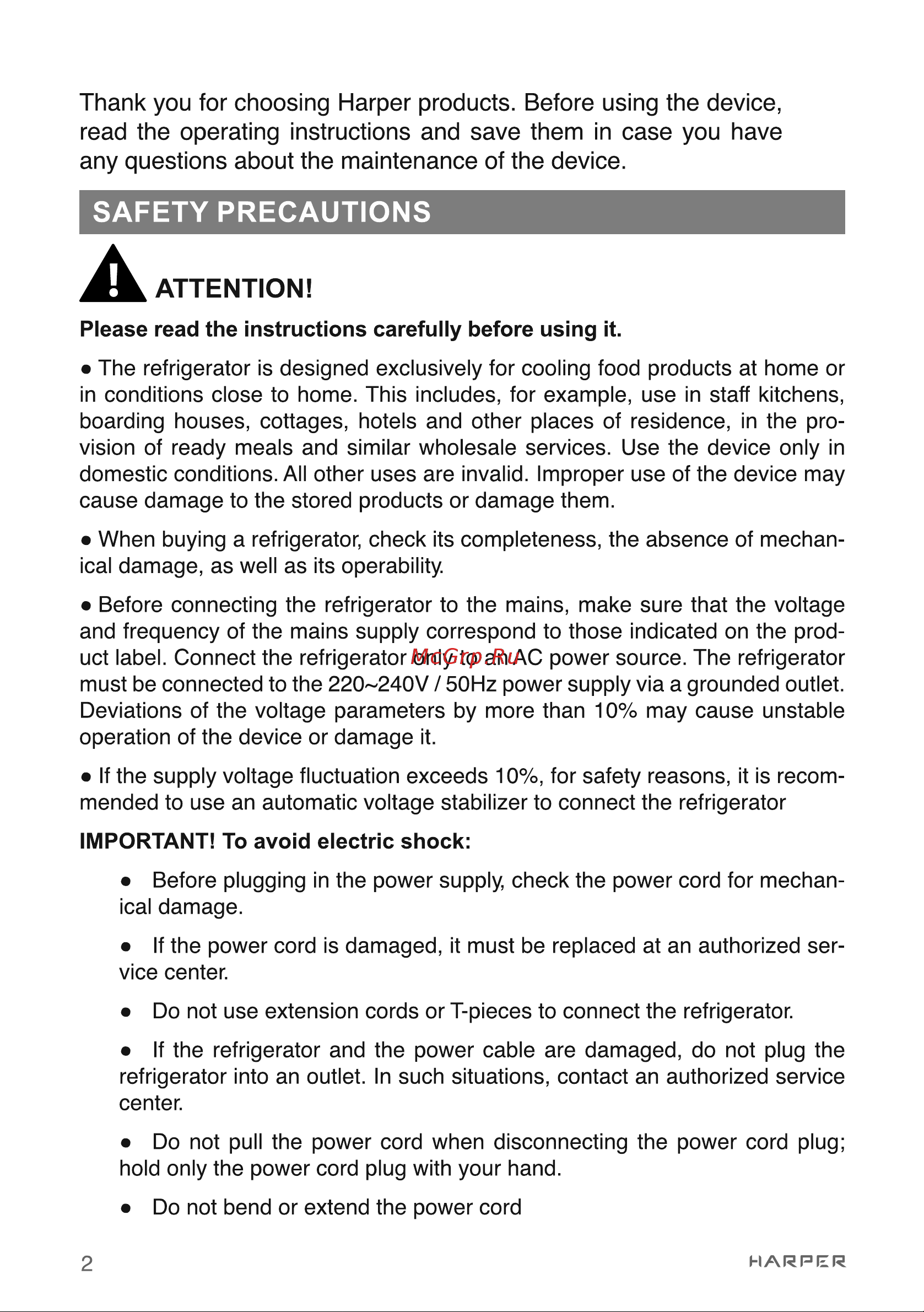 Harper HRF-T140M [2/43] Safety precautions