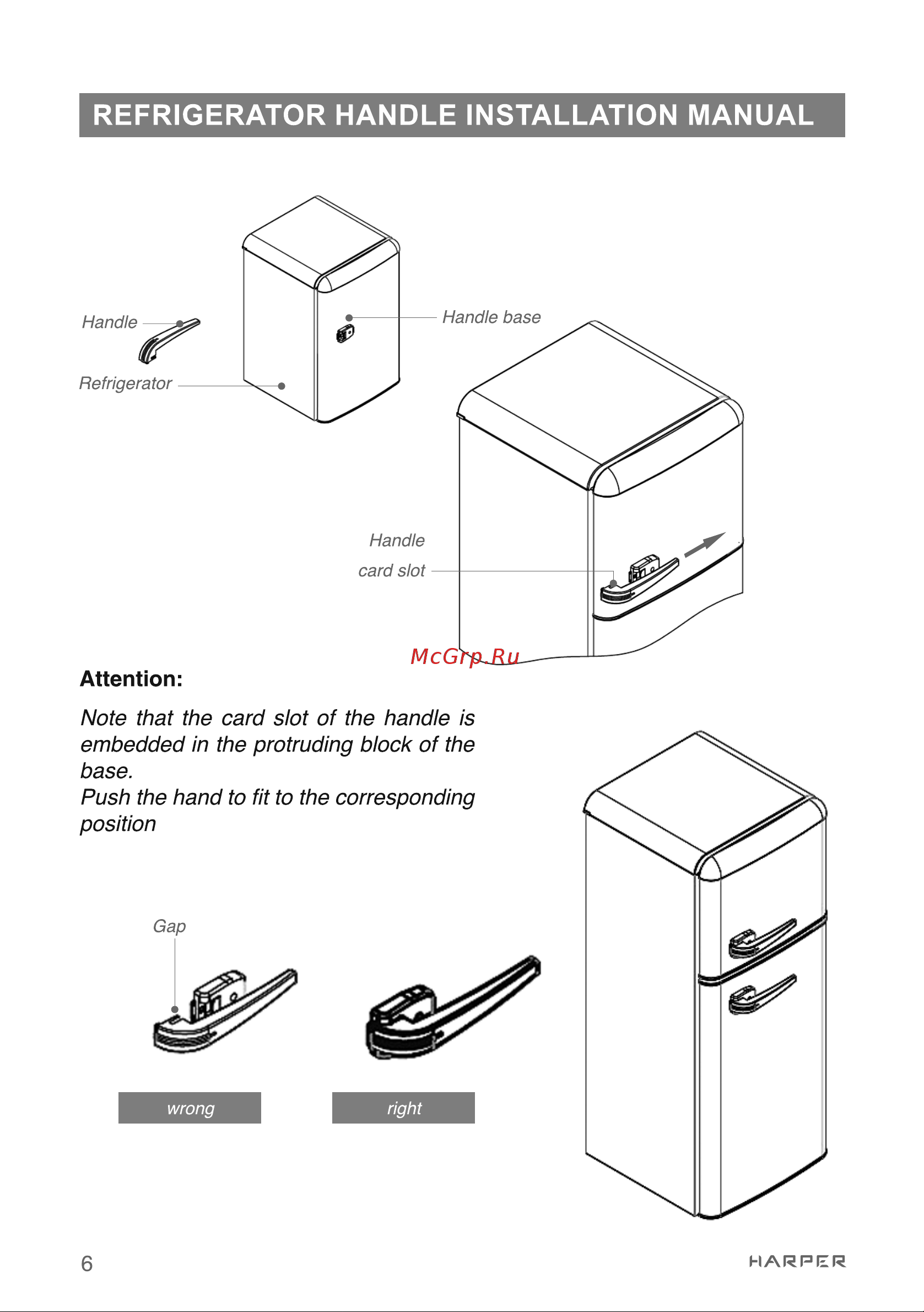 Harper HRF-T140M [6/43] Refrigerator handle installation manual