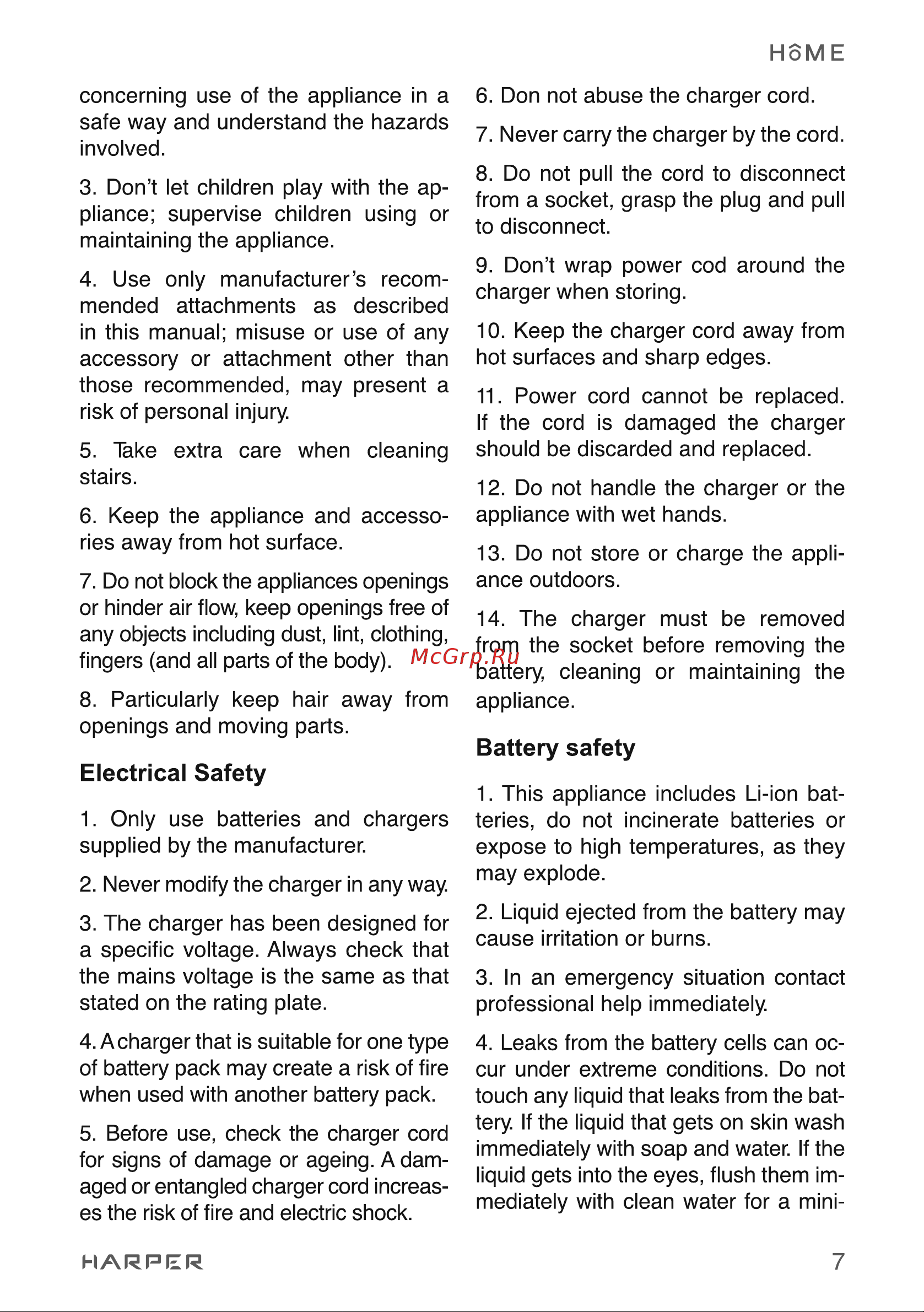 Harper HVC-VR02 H00003258 [7/26] Battery safety