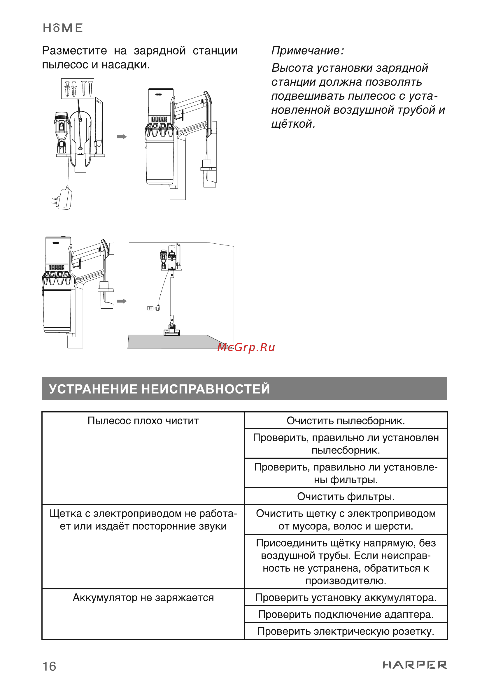Harper HVC-VR02 H00003259 [16/30] Устранение неисправностей