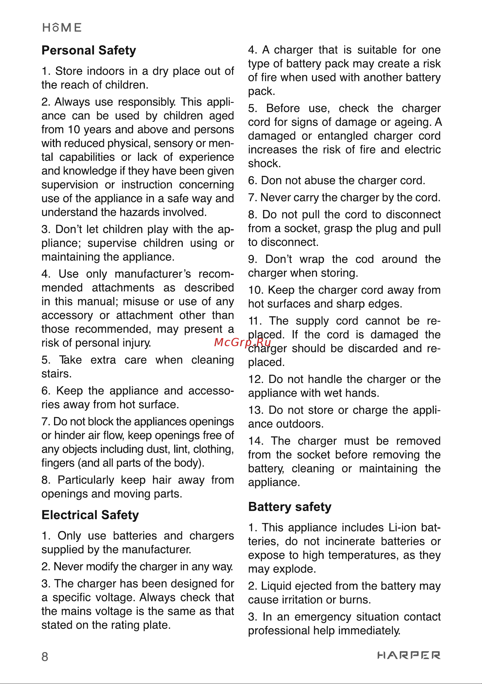 Harper HVC-VR02 H00003259 [8/30] Battery safety