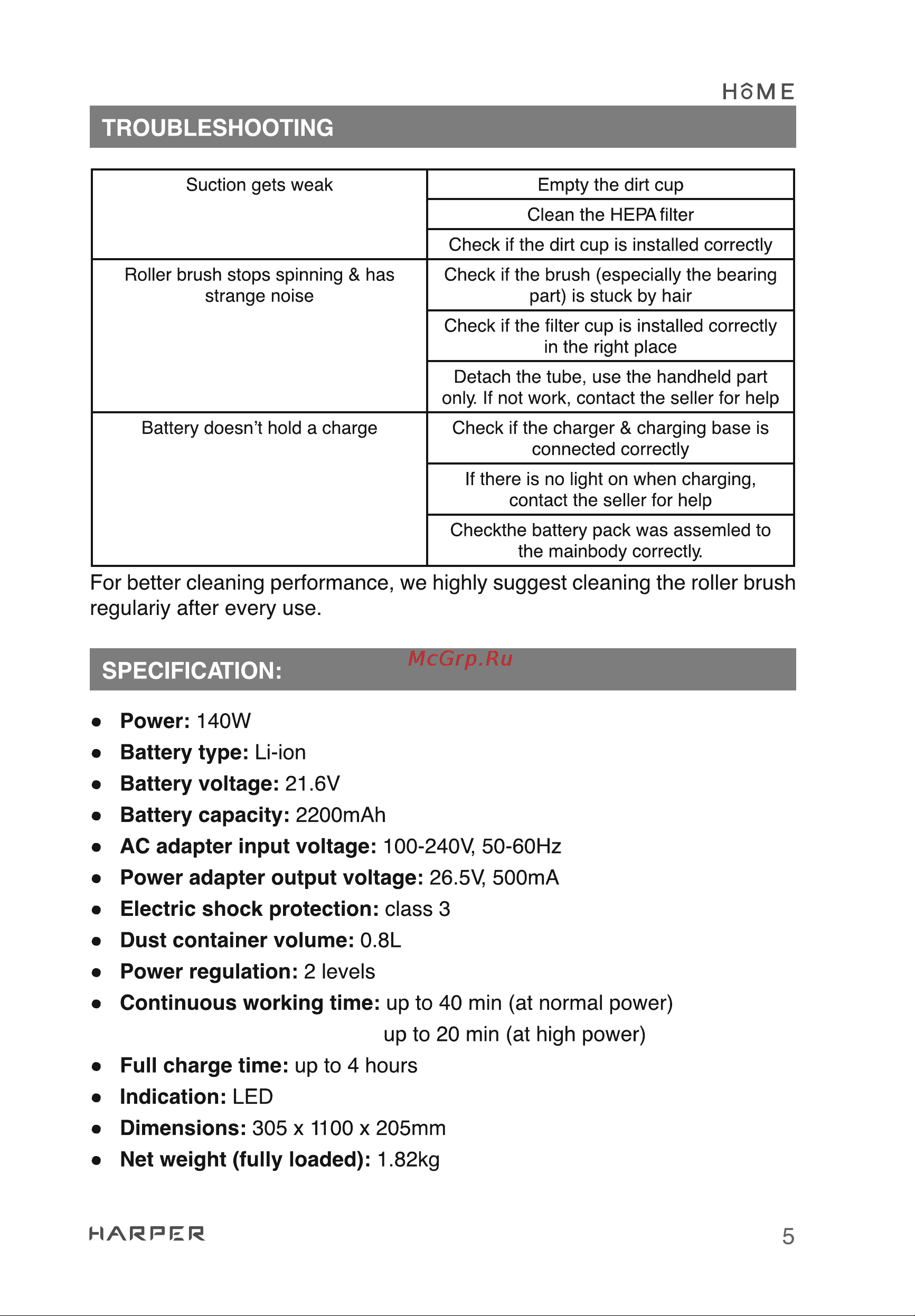 Harper HVC-VR01 H00003281 [5/24] Specification