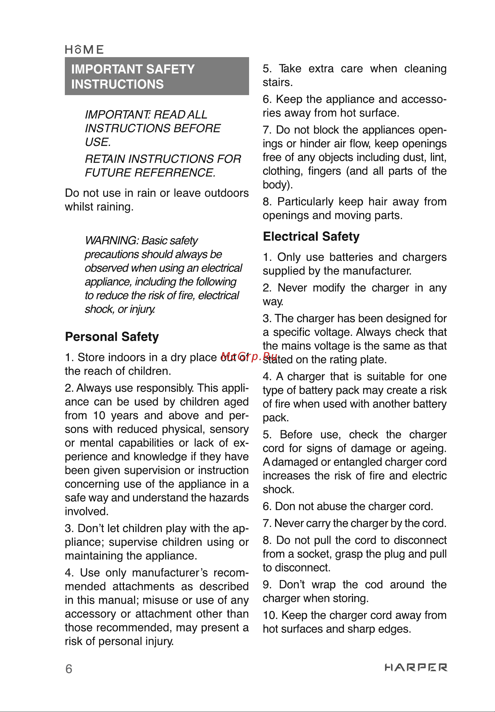 Harper HVC-VR01 H00003281 [6/24] Electrical safety