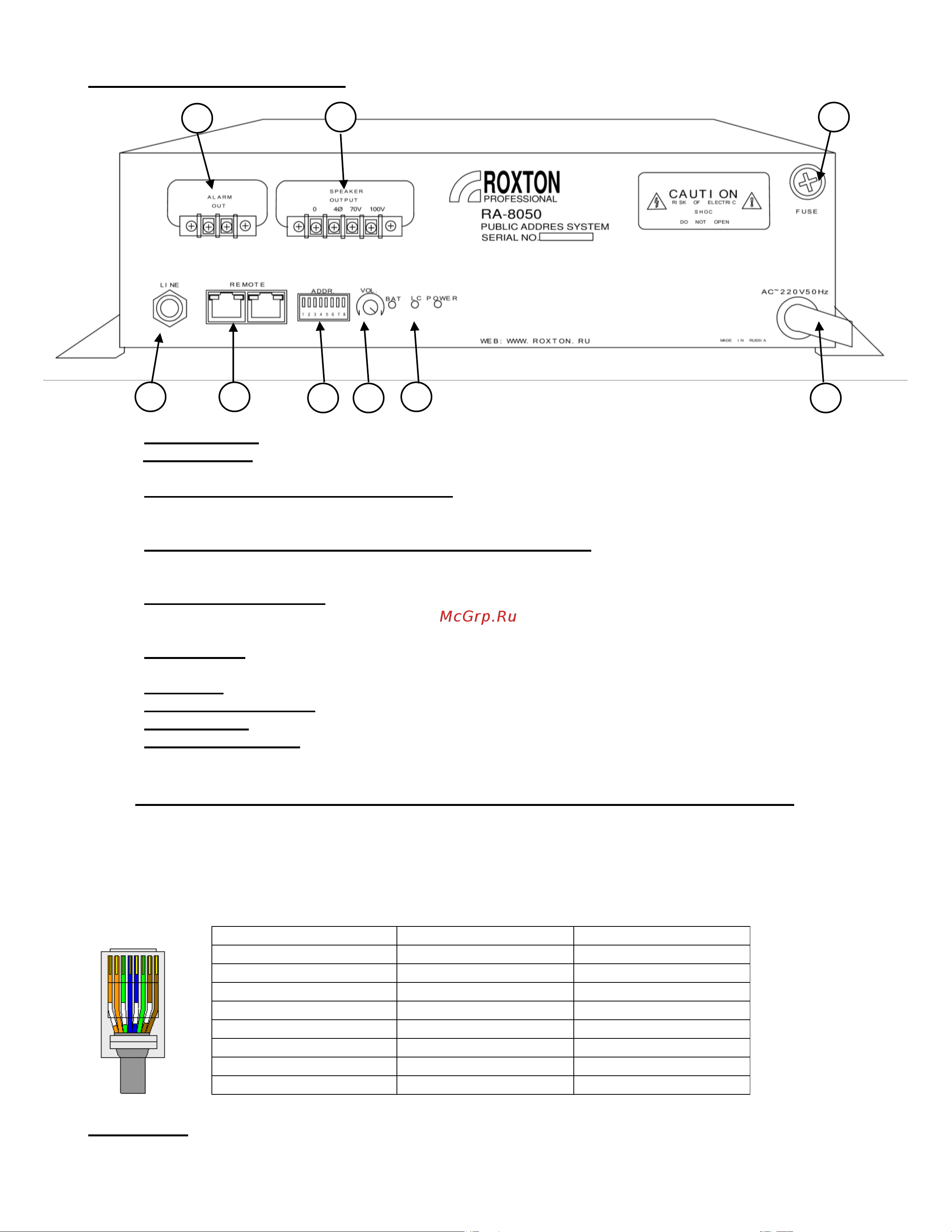 Roxton RA-8050 [3/8] Описание рабочей панели