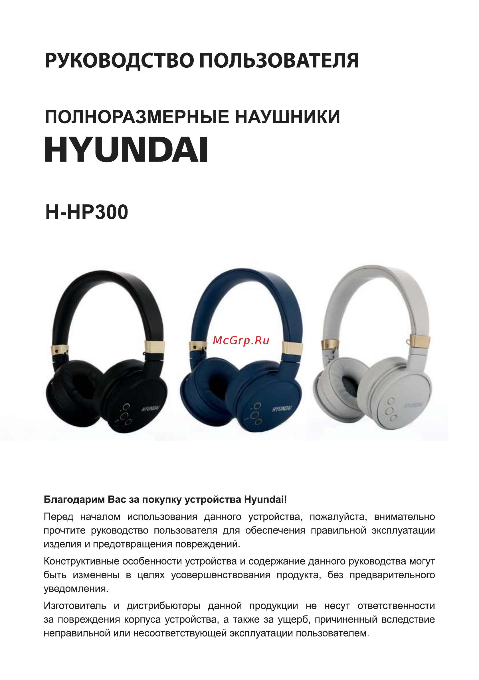 Hyundai H-HP300GY Инструкция по эксплуатации онлайн