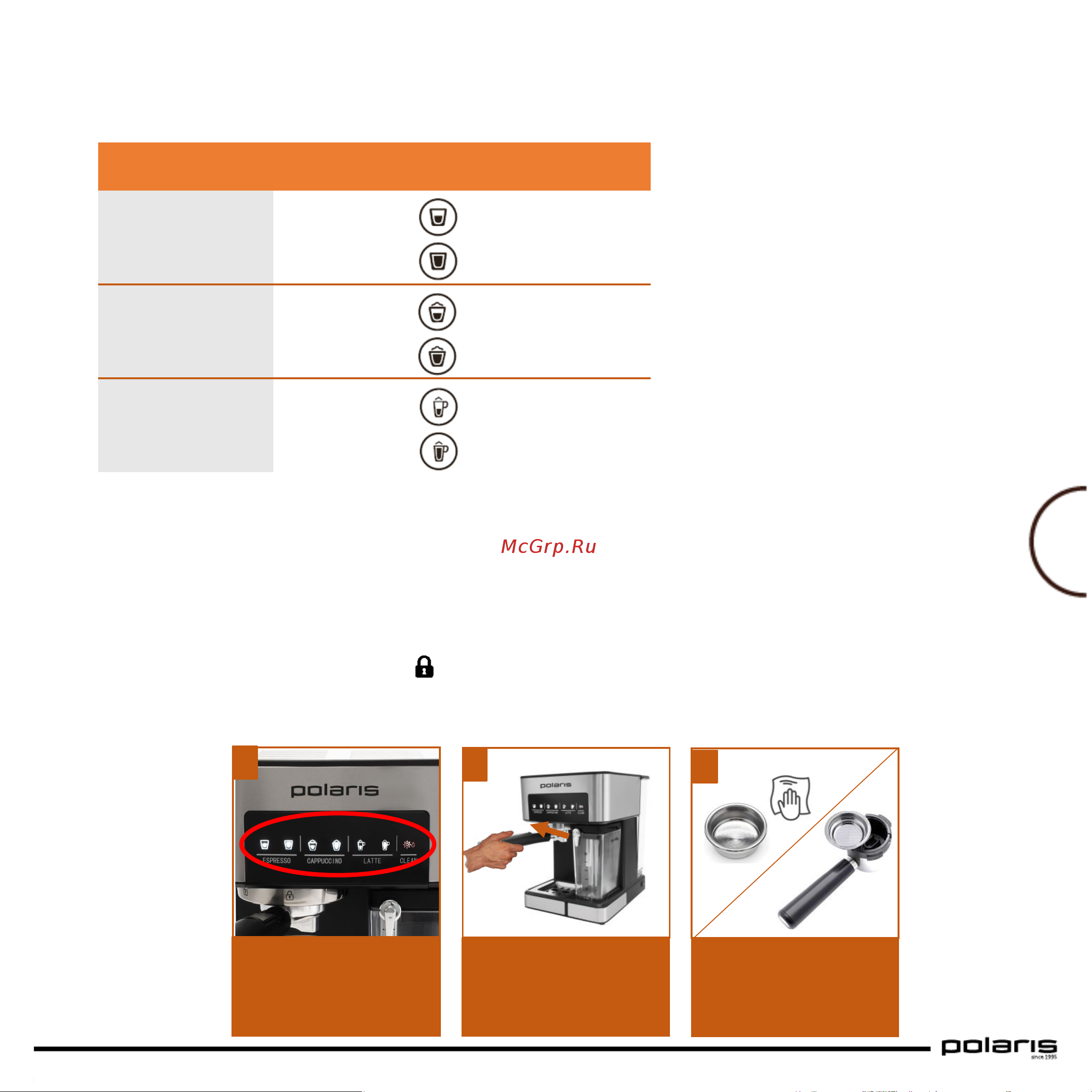 Polaris PCM 1541E Adore Cappuccino [19/88] Выбор размера чашки
