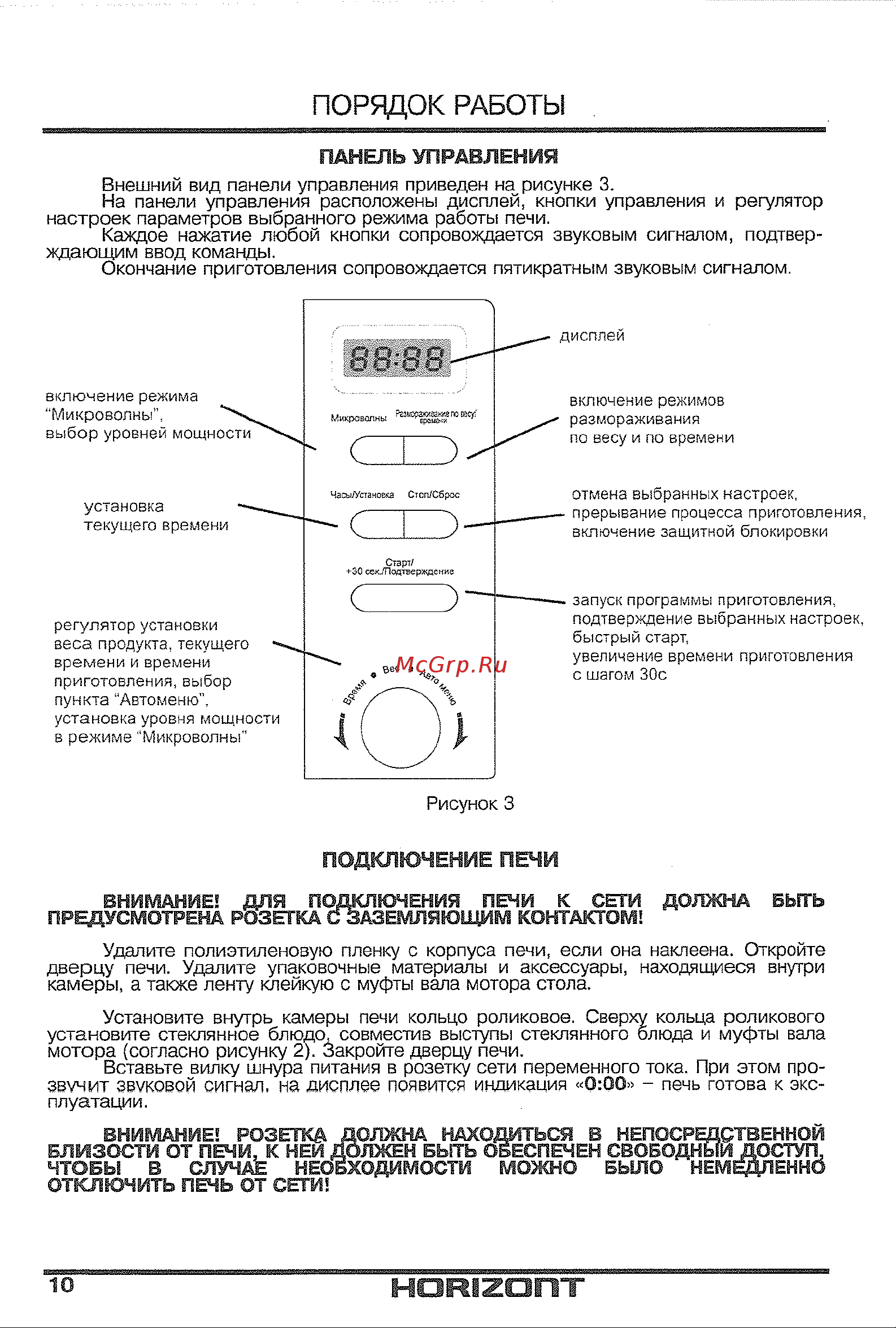 Horizont 20MW700-1379CTW [12/24] Панель управления