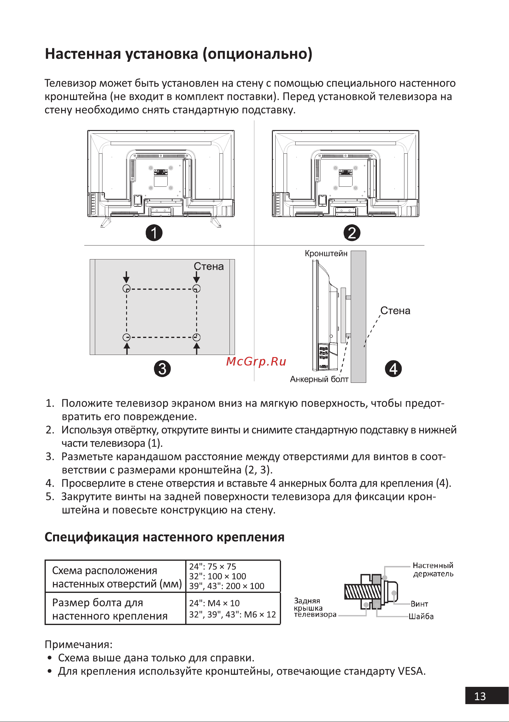 DEXP F43F8000Q/G [13/44] Настенная установка опционально